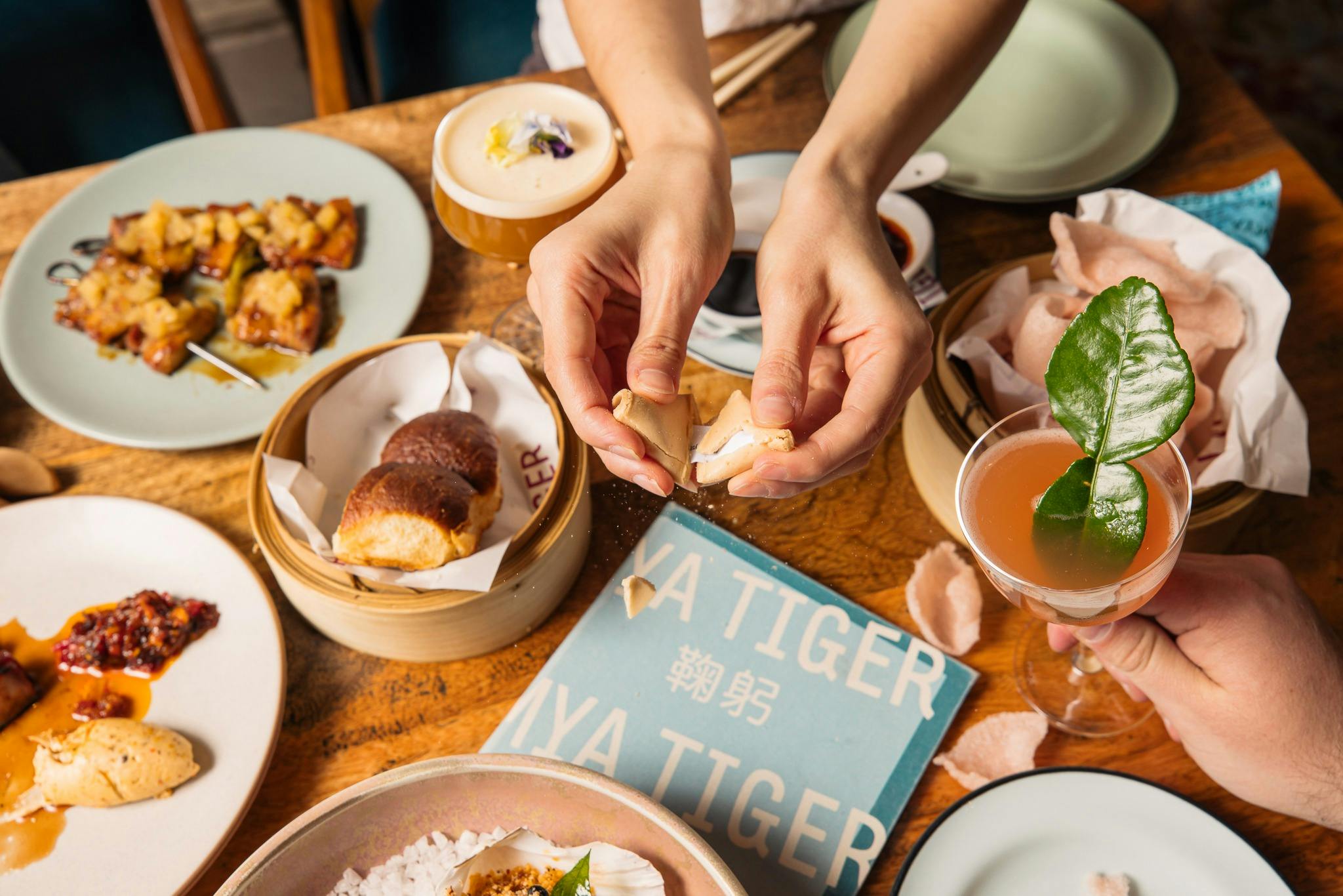 Mya Tiger Food, menu and fortune cookie