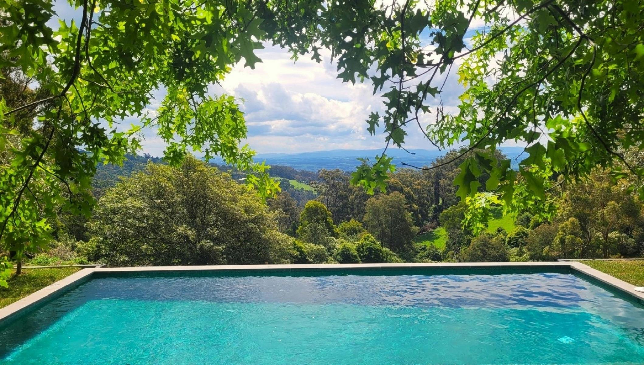 A swimming pool overlooking the mountains