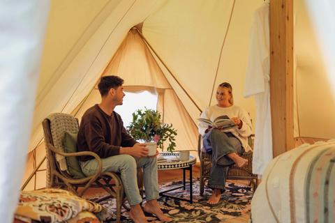 Relaxing in our Glamping tent at Mirador Springs Retreat Gippsland