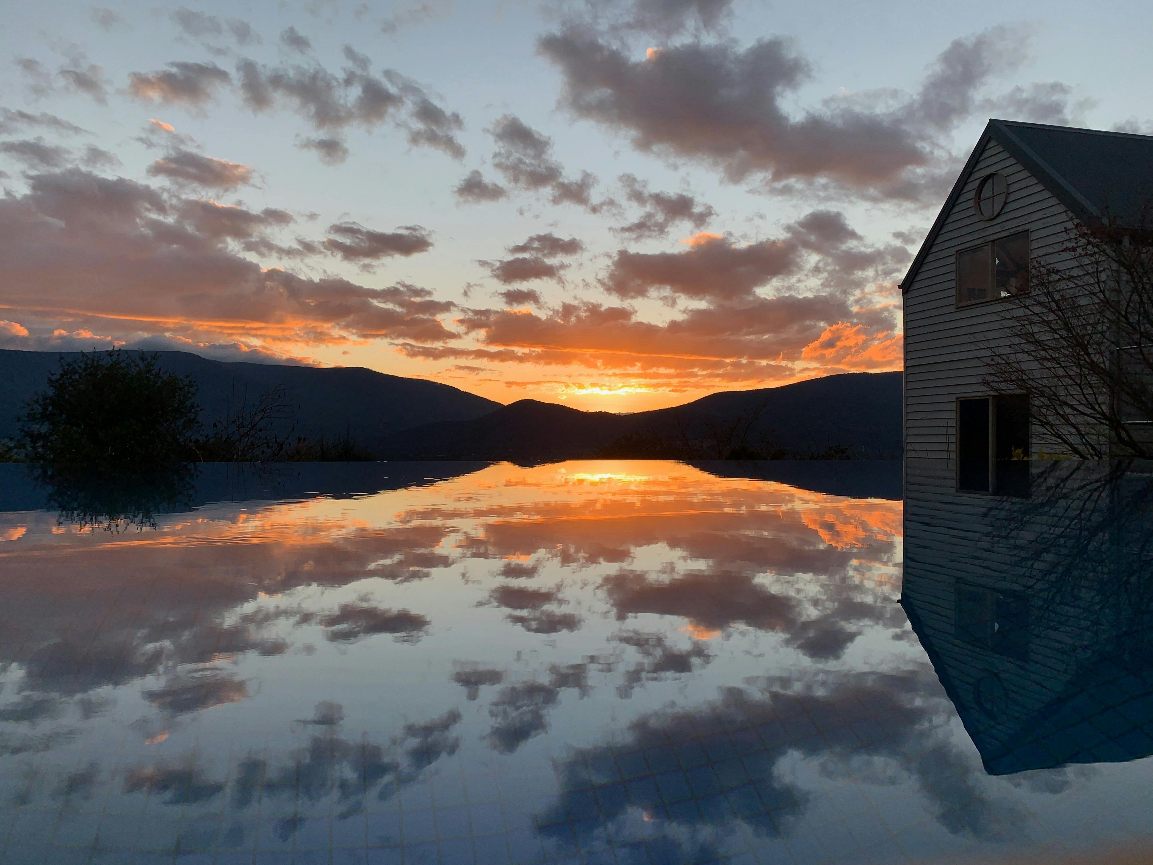 Sunrise view over Mount Donna Buang and Horizon Edge Swimming Pool