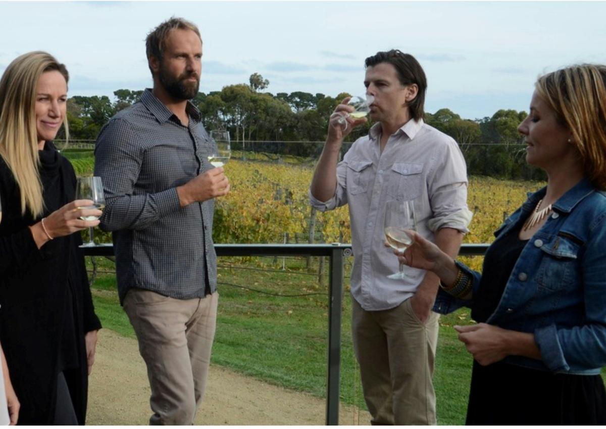 Enjoying a tasting on a art and wine tour