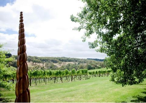 Anton McMurray's sculpture overlooks the vineyard