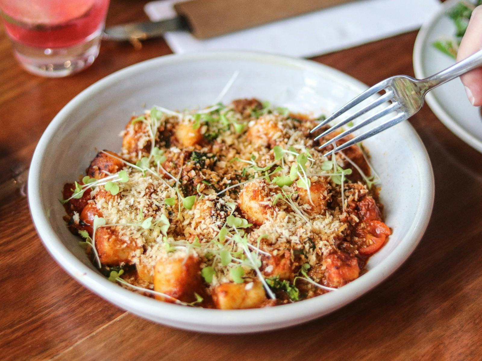 Wagyu bolognese, pangrattato, grana gnocchi