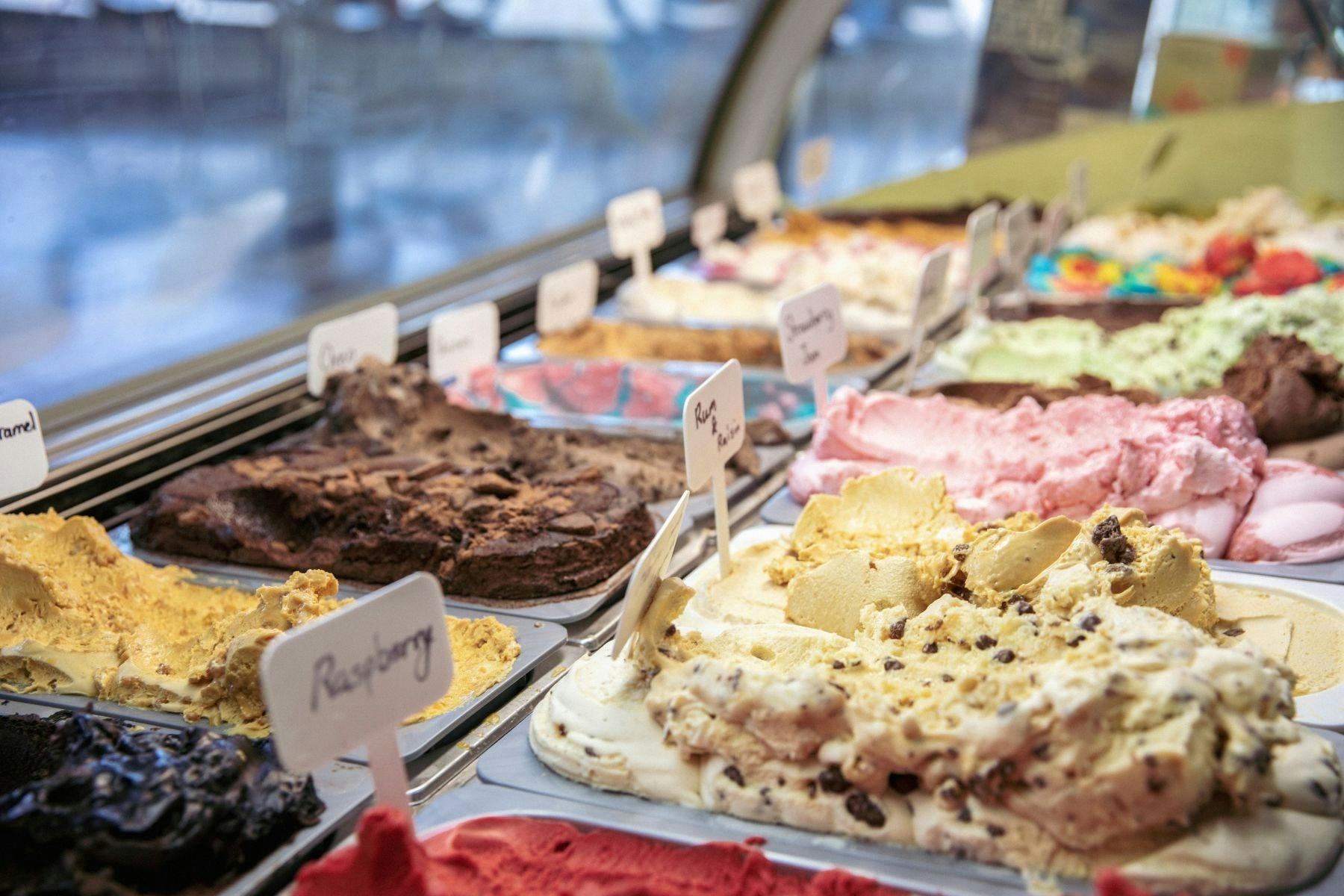 Trays of different flavoured ice-creams