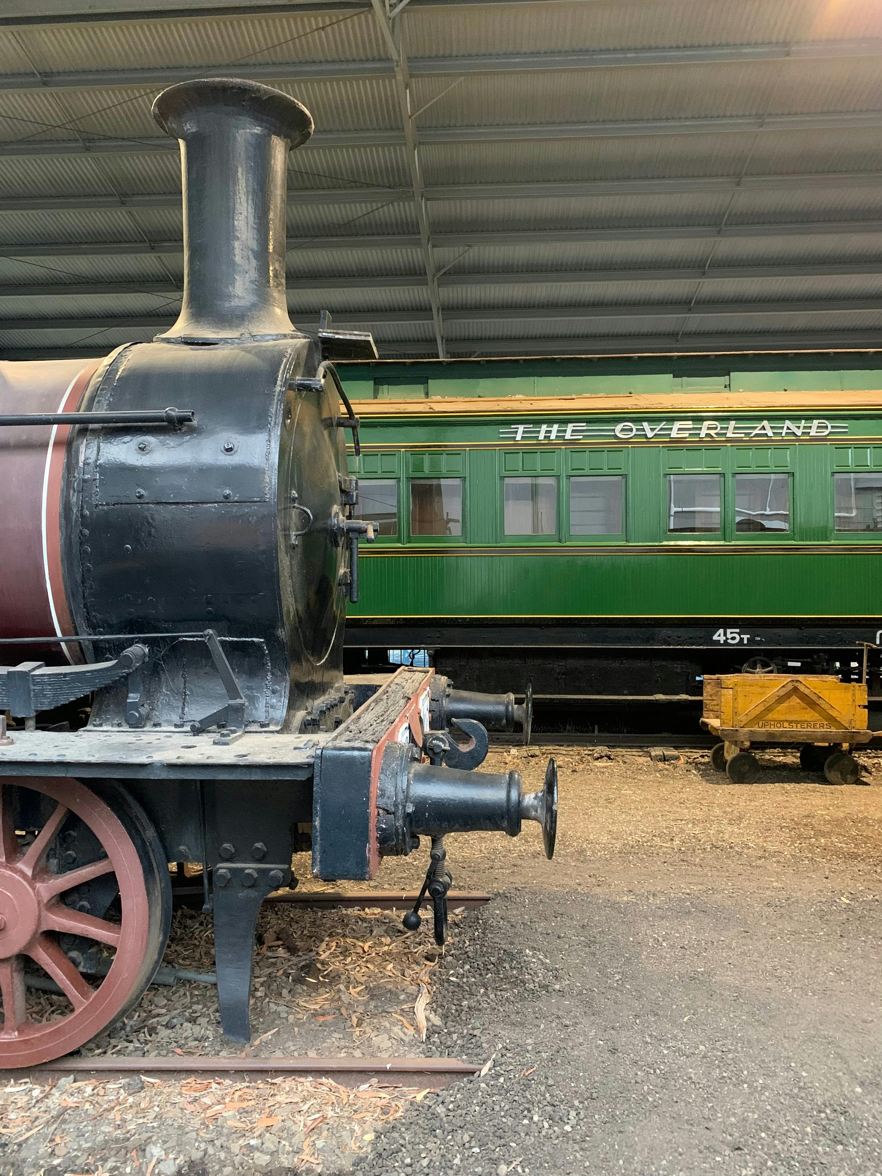 Victoria's oldest surviving steam locomotive, F176, and 'Overland' sleeping carriage 'Torrens'