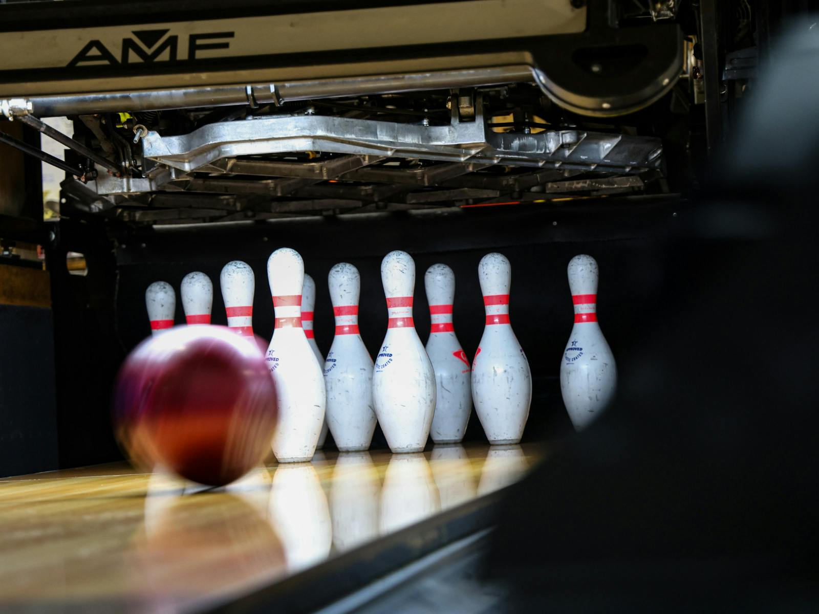 Bowling pins and ball