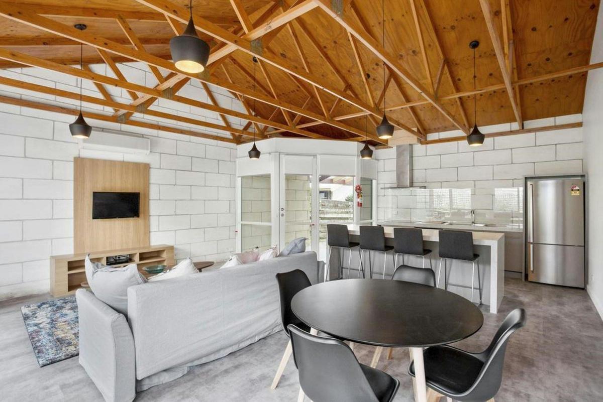 Dining, kitchen and living room area