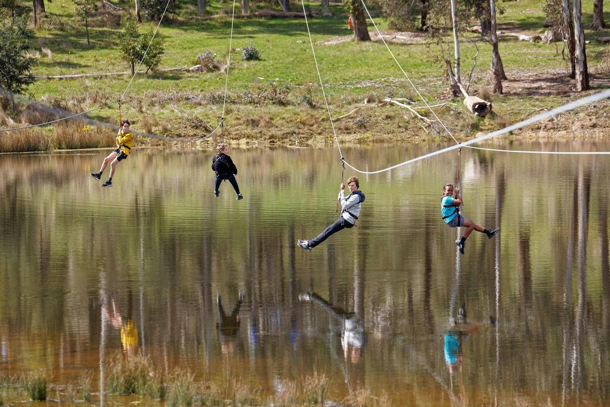 Ziplining over the lake at PGL Campaspe Downs - one of the many activities on offer