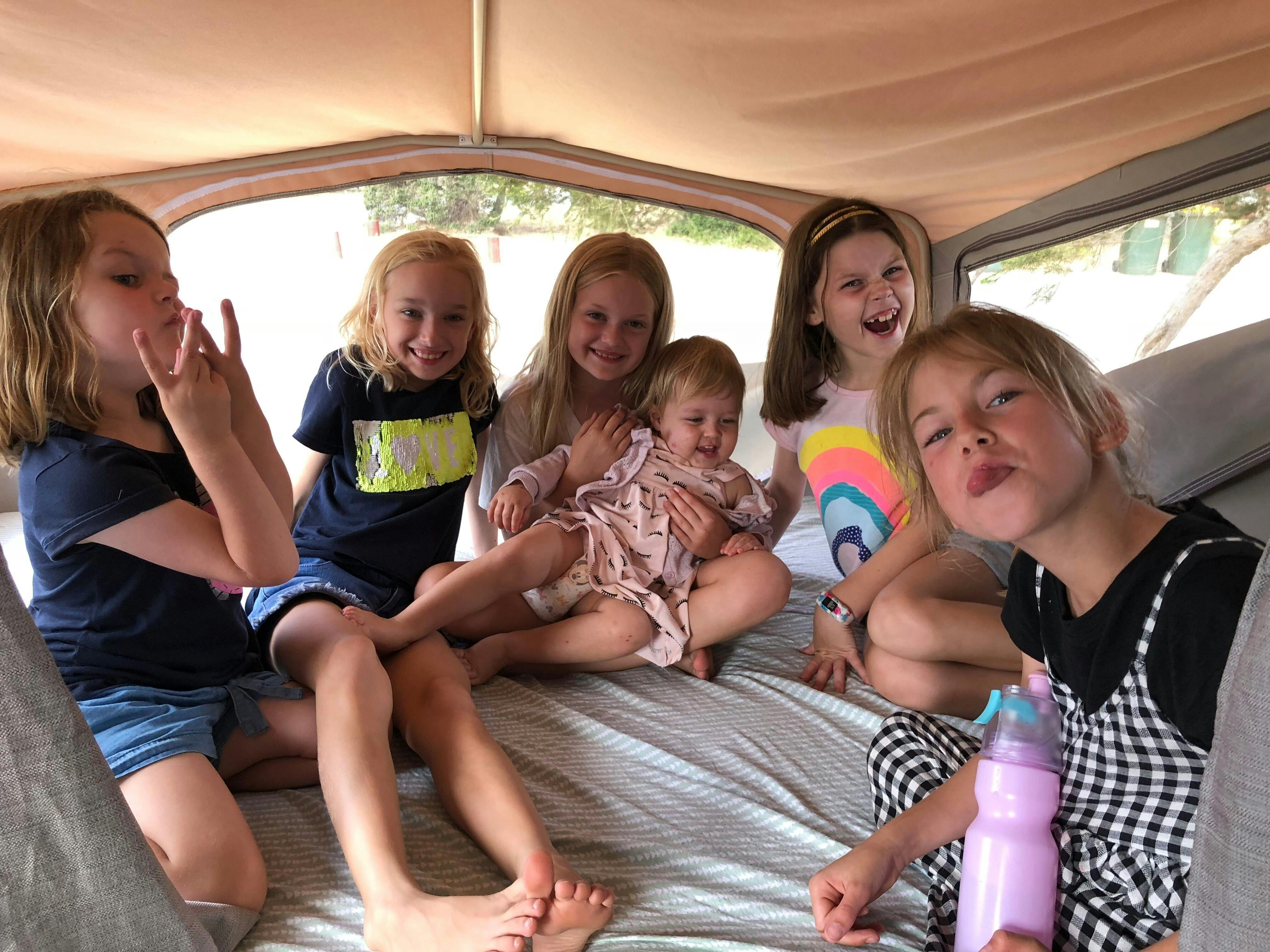Kids having fun in a camper