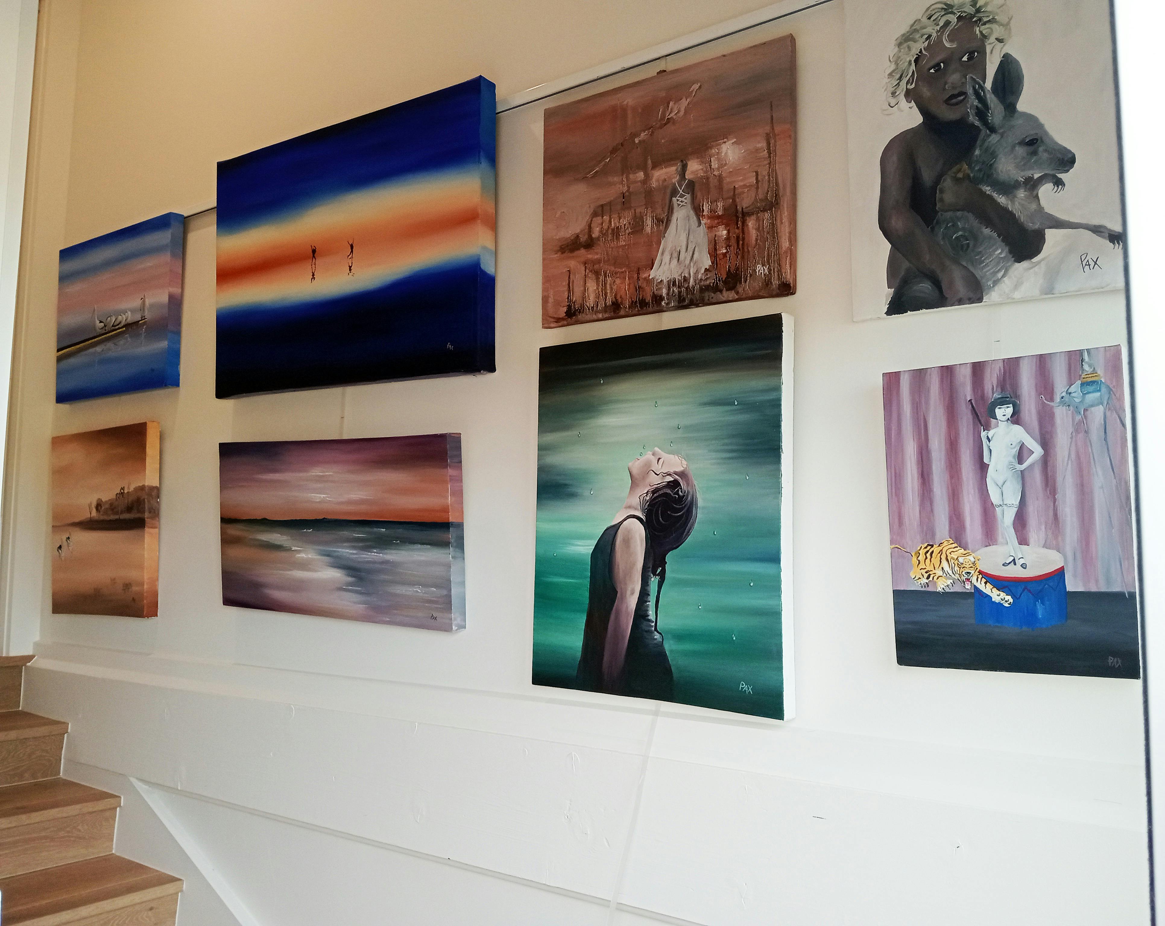 Pax Art Studio Gallery; Stair case wall display