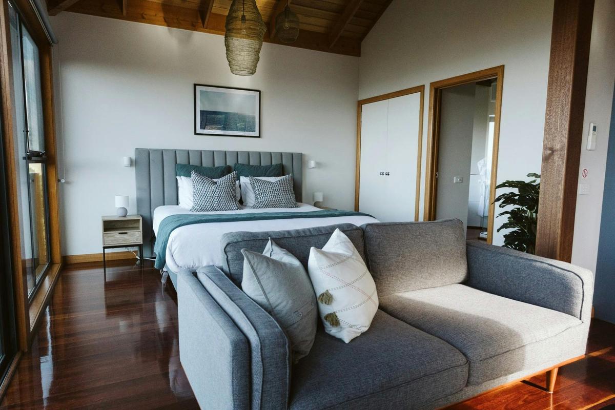 Open plan living and bedroom area at Point of View Villas