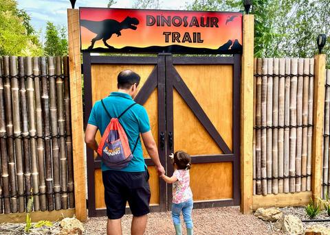 kid visiting dinosaurs