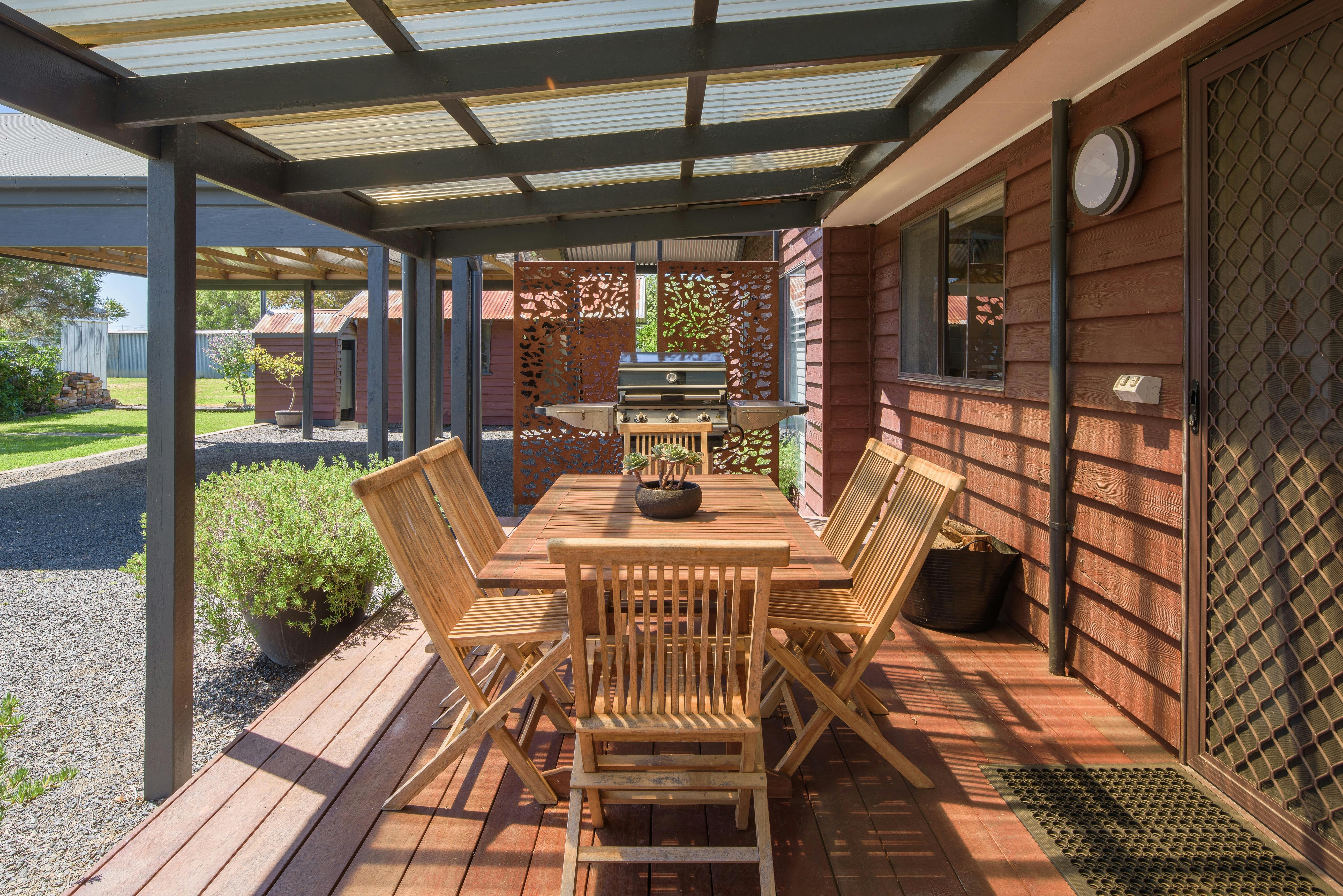 BBQ area on the back deck of Port Albert Waterview Retreat