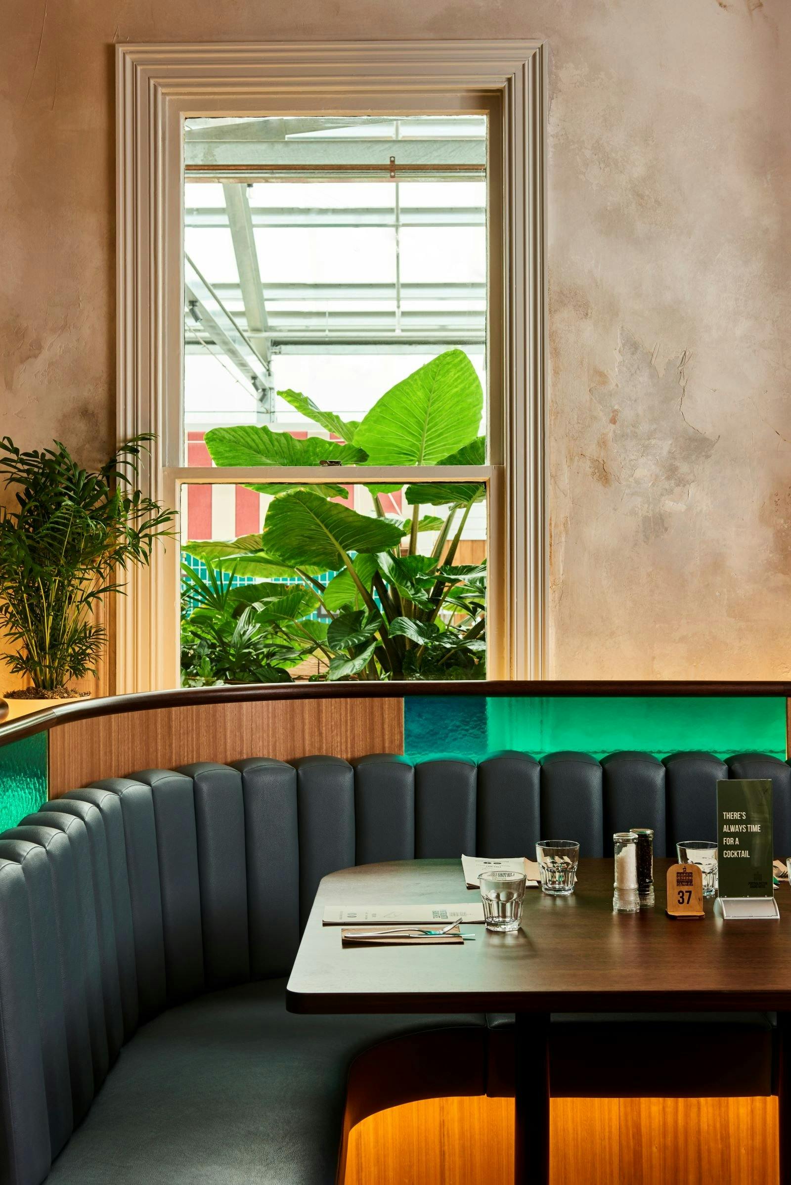 Booth seating with plant behind