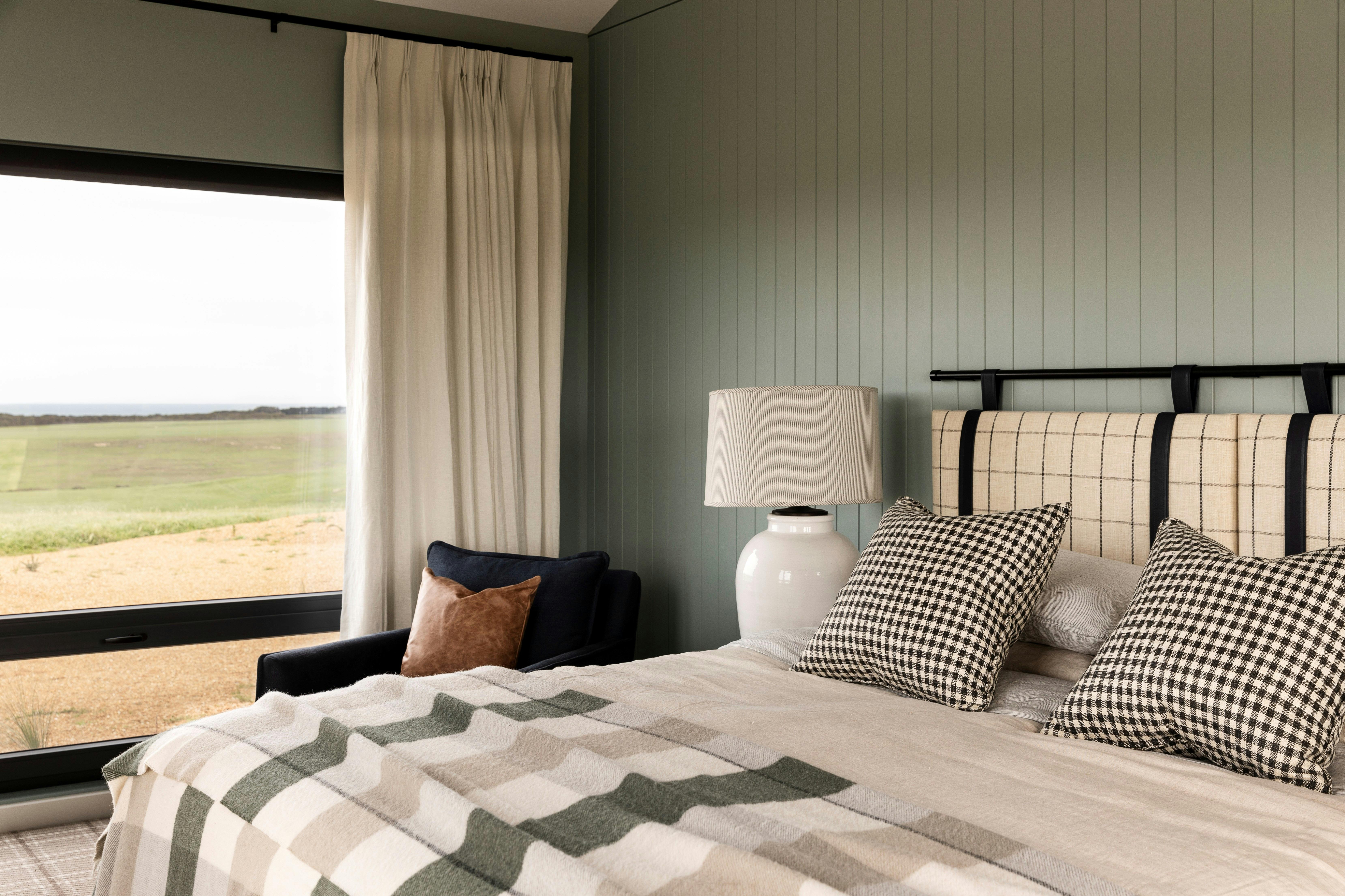 Relax in bedrooms with soft flax linen and expansive views
