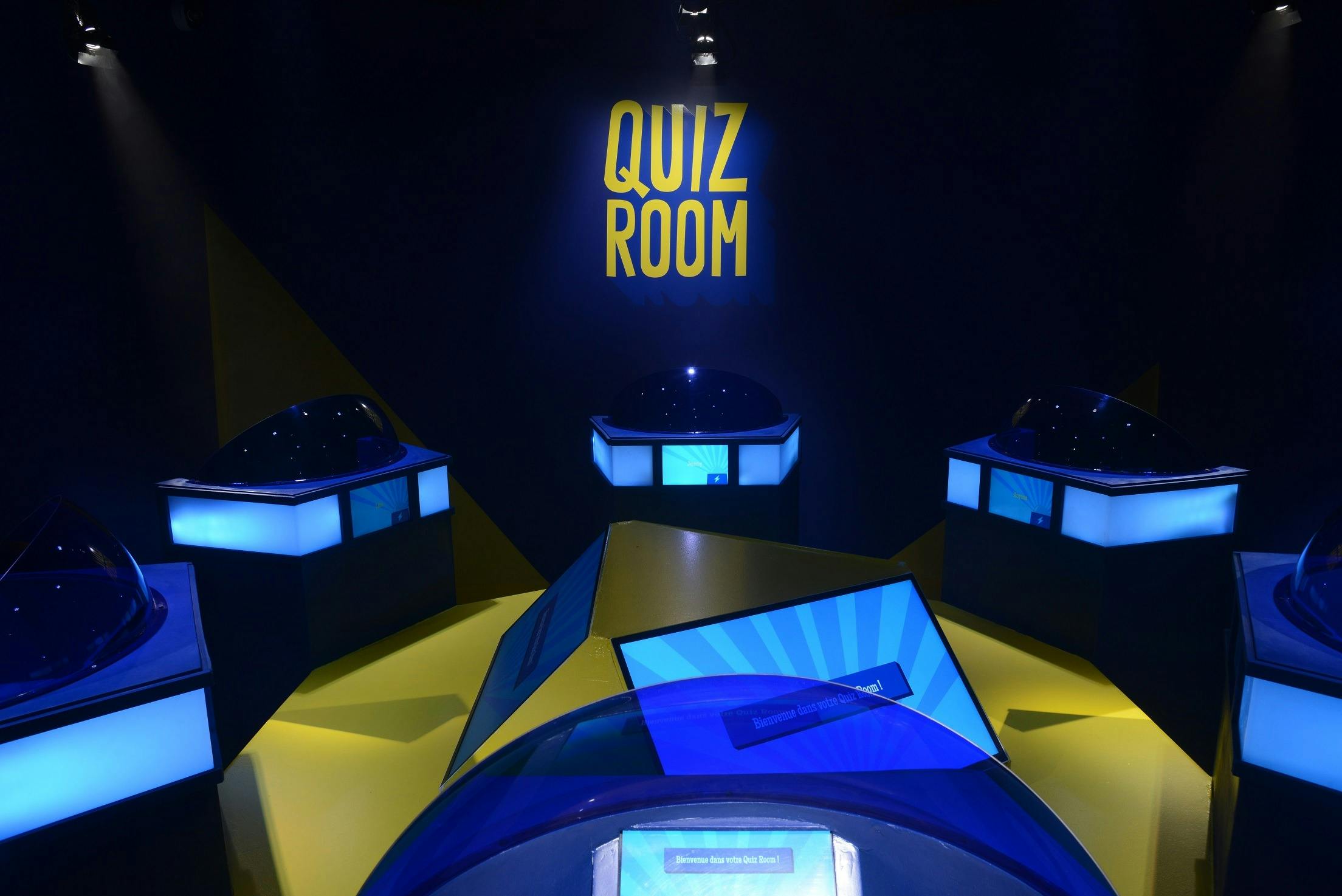 The Quiz Room is like a TV game show set