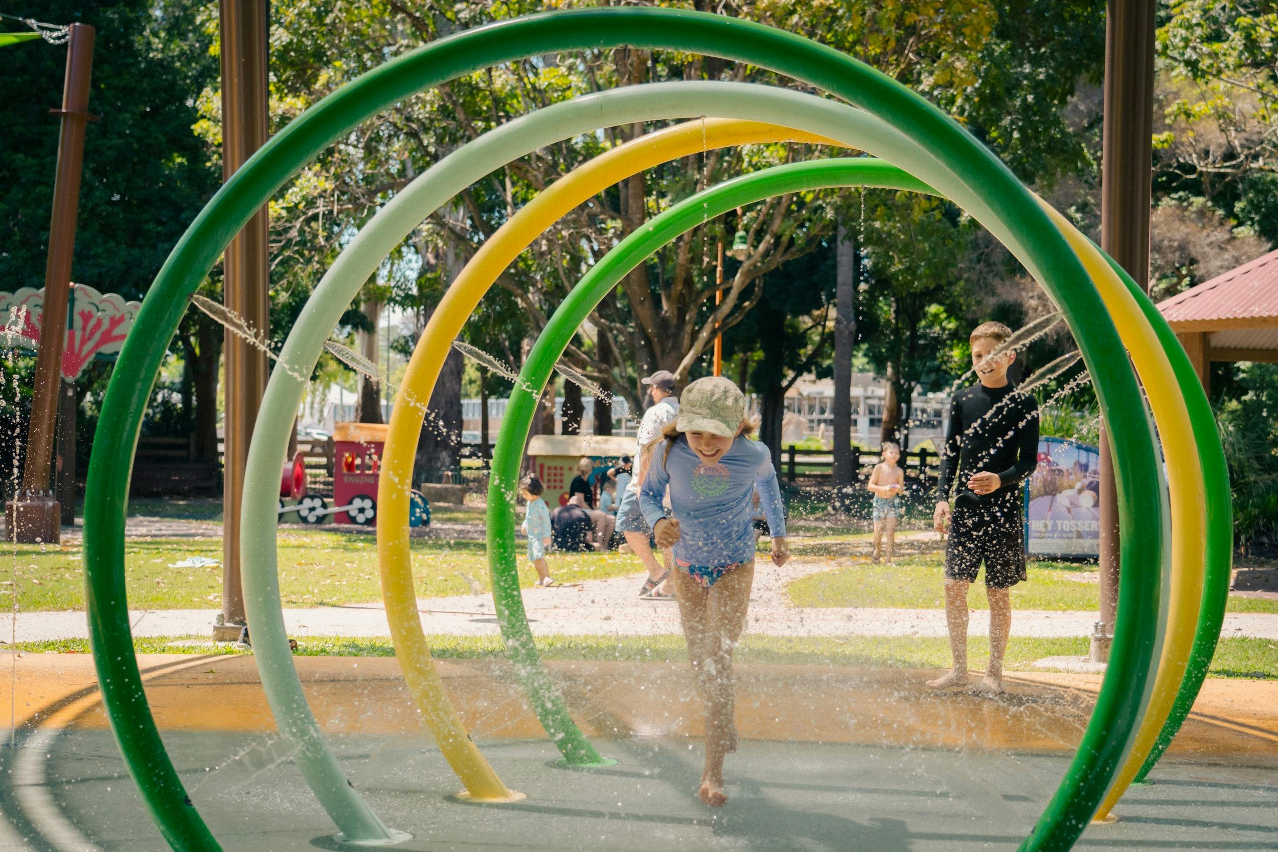 Kids playing in the water park