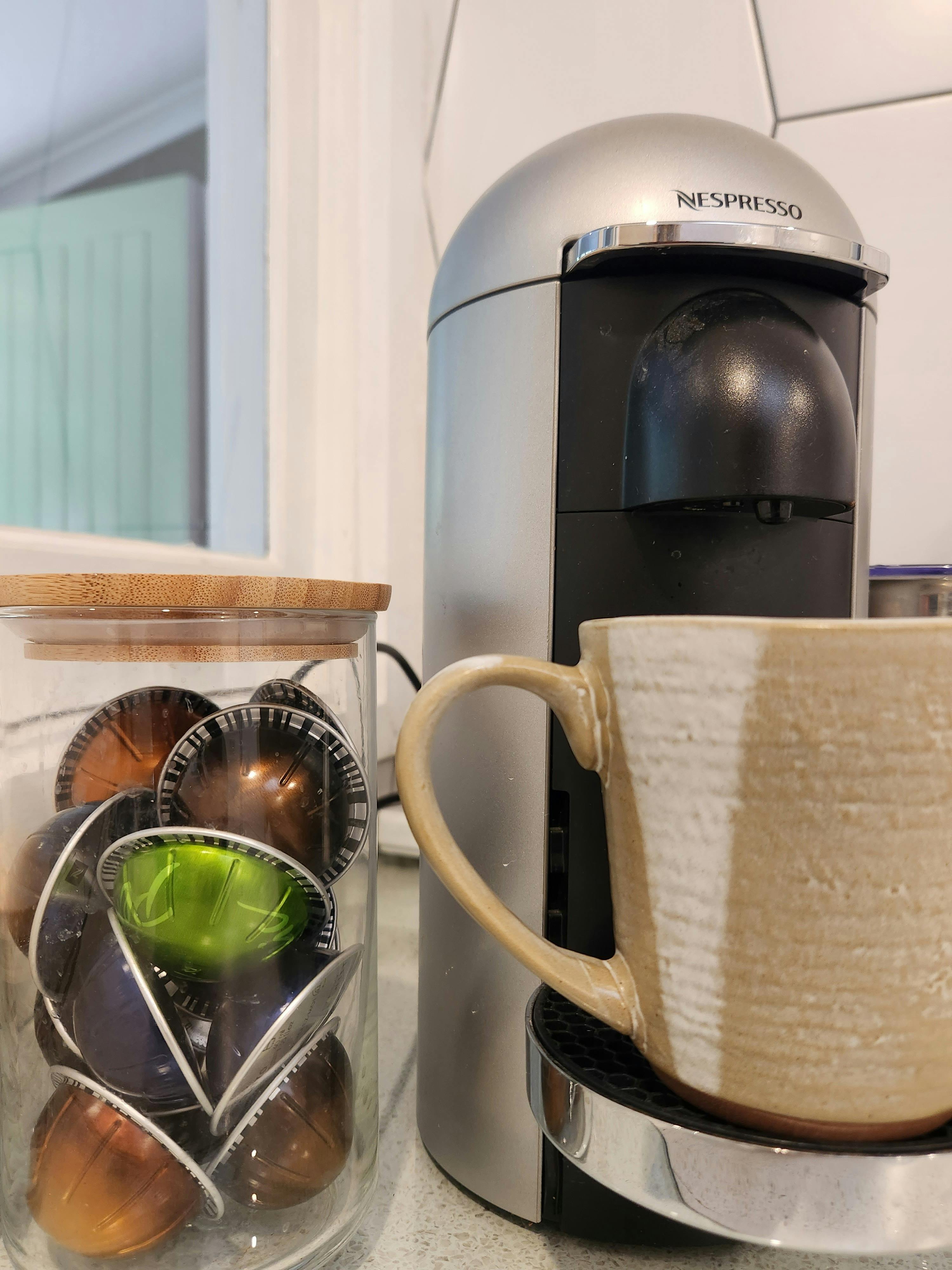 Coffee machine and pods are provided