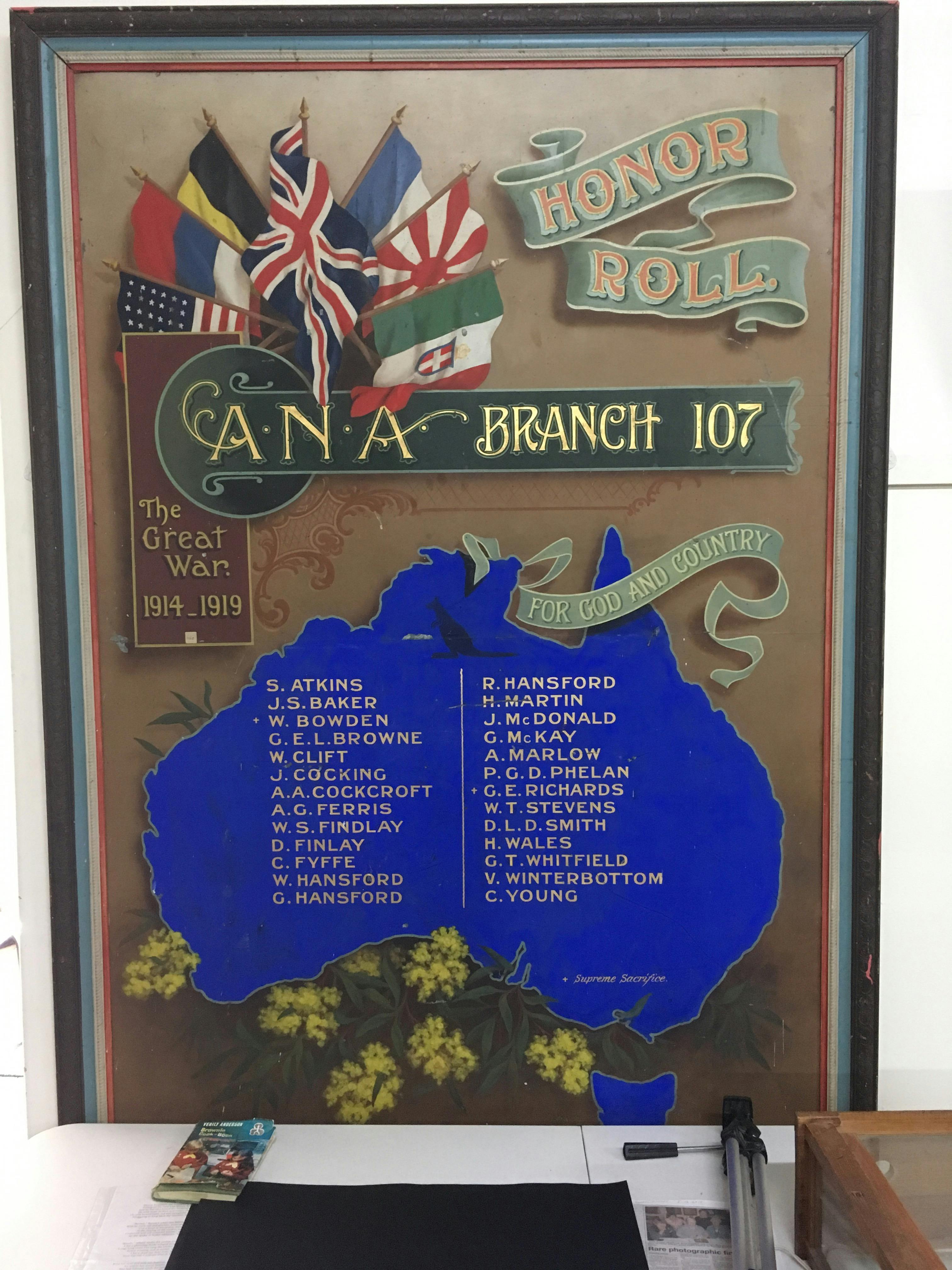 Early Australian Natives Association Honor Roll.