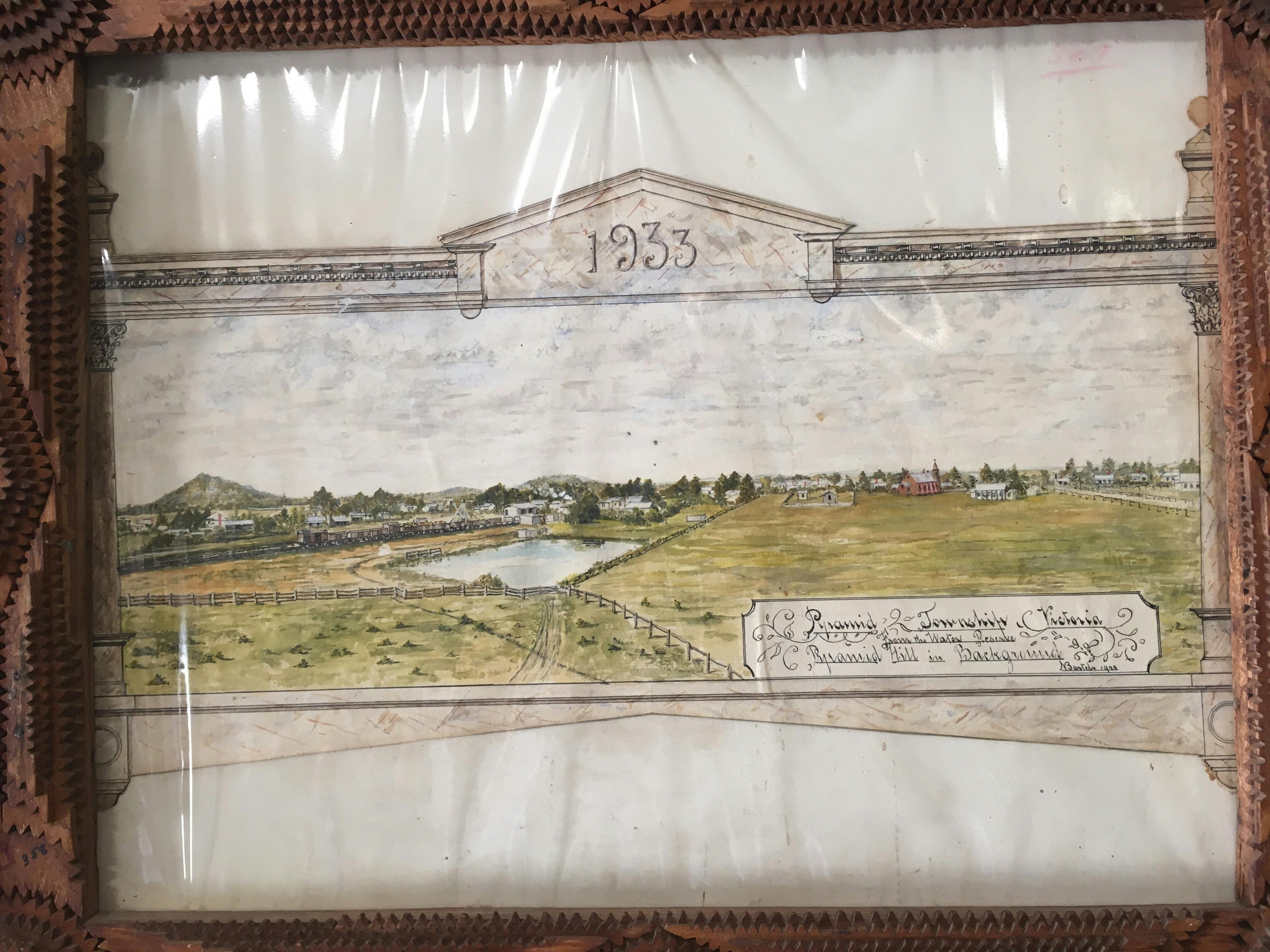 Watercolour view of Pyramid township  - 1933.