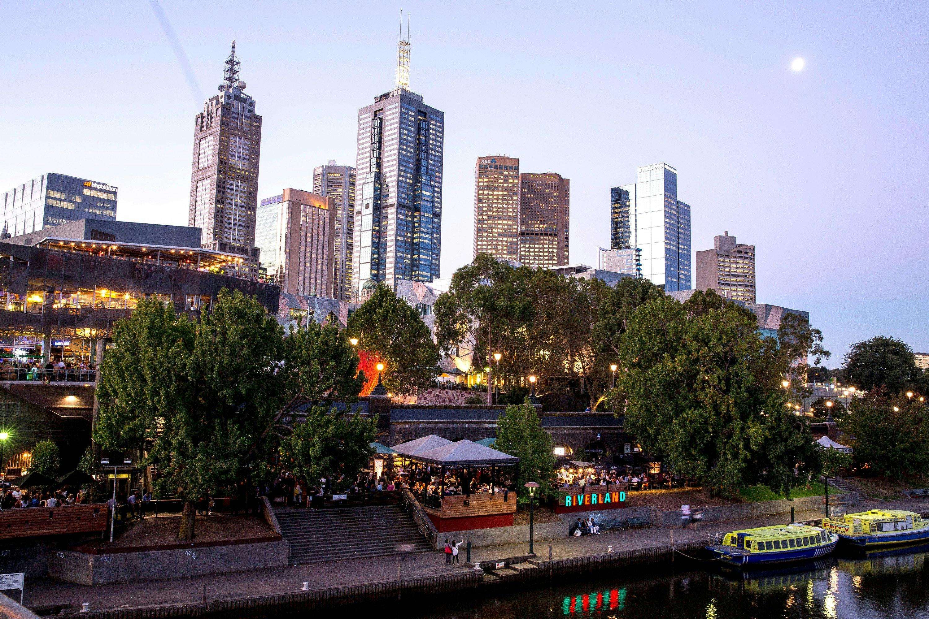 A view of Riverland Bar and the city skyline