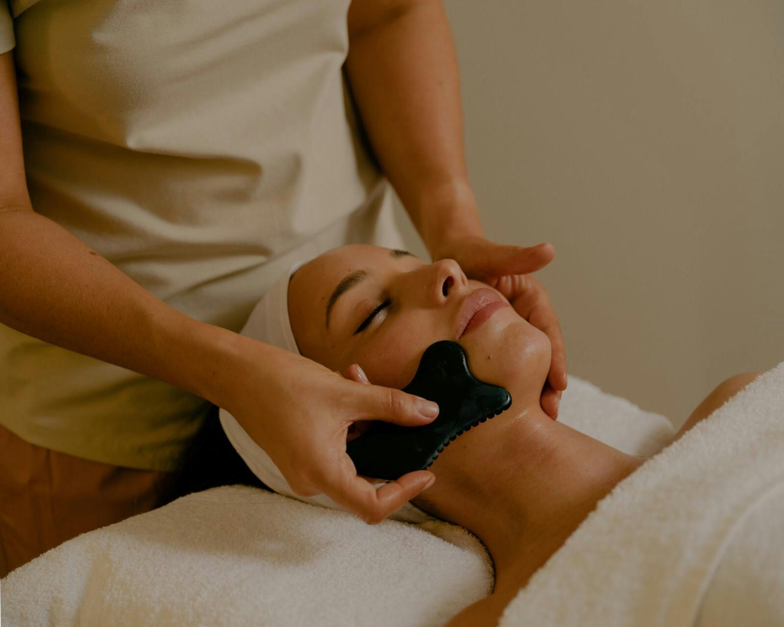 Ultimate in indulgence with our relaxing guasha stone facial cleanse and massage.