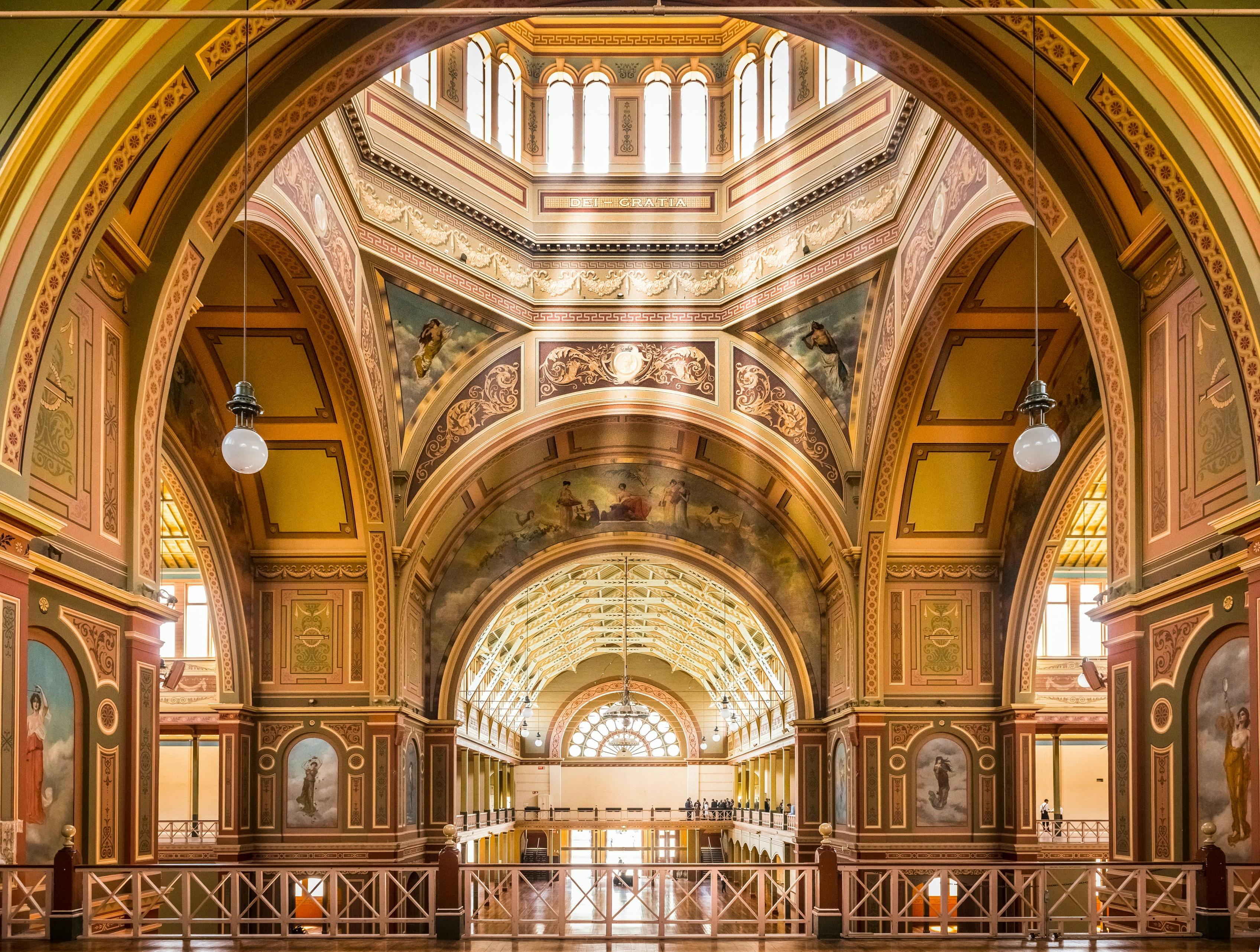 An inside view of the Royal Exhibition Building from the second floor.
