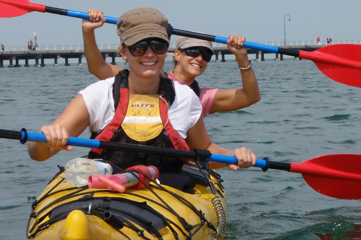 Kayaking at near St Kilda pier on a St Kilda Sea Kayak tour