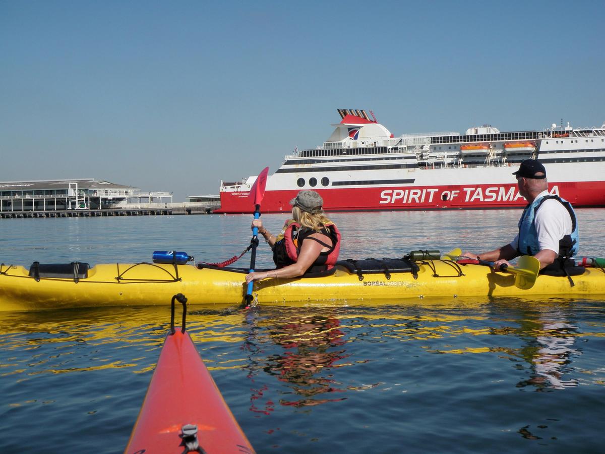 Views of Spirit of Tasmania on a St Kilda Sea Kayak Tour