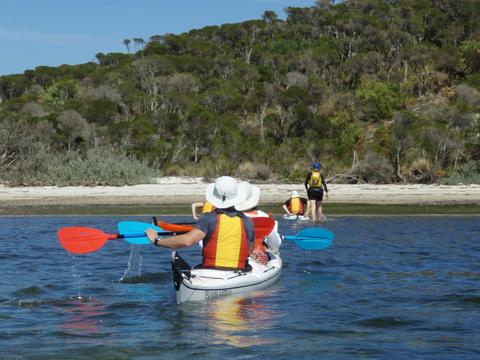 Paddling up to Bennison Island for a rest on a Corner Inlet Wilsons Promontory Sea Kayak Tour