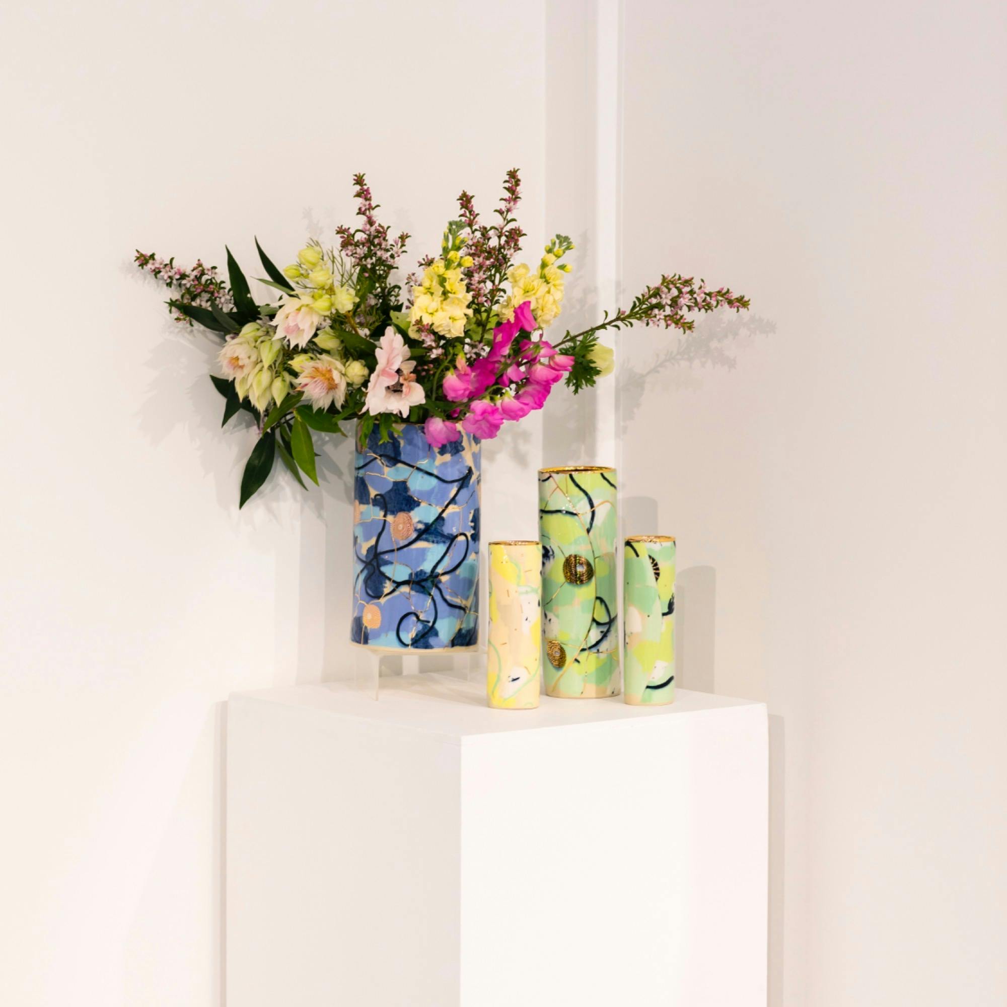 Handbuilt vases by Ruby Pilven