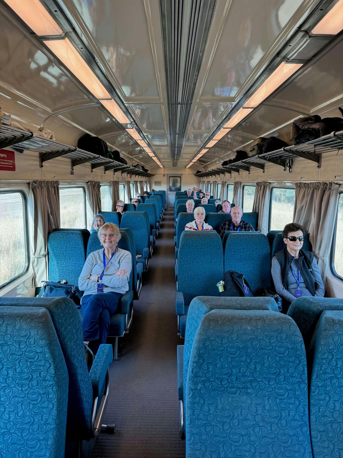 Enjoy spacious seating and picture windows onboard your private train
