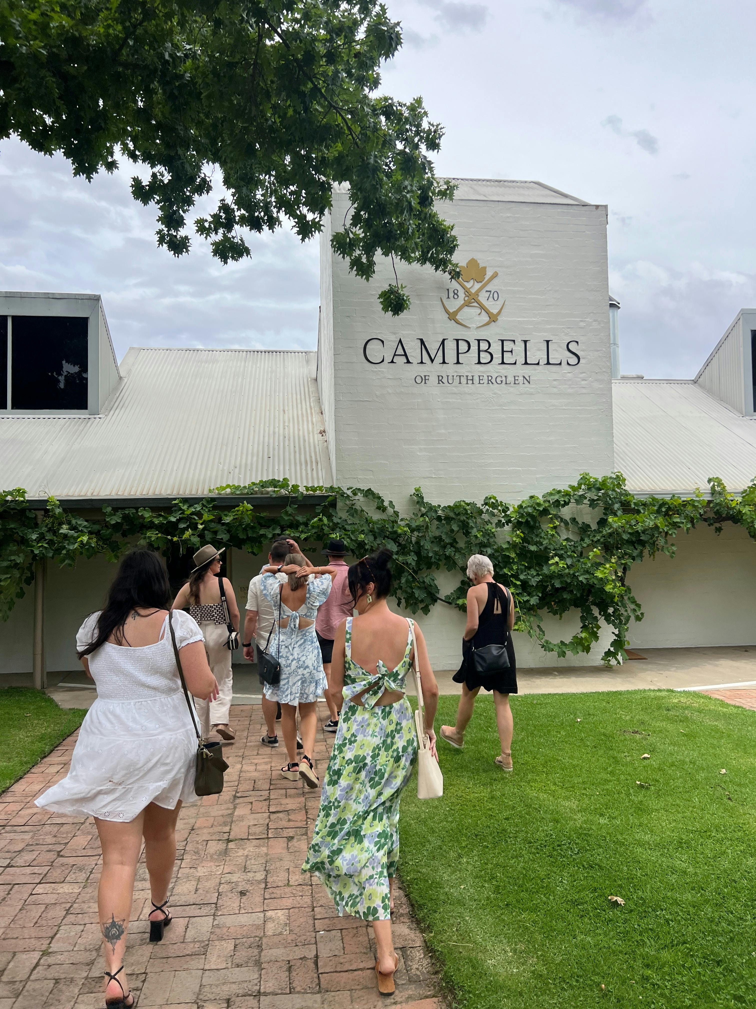 Tour Group walking into Campbells winery