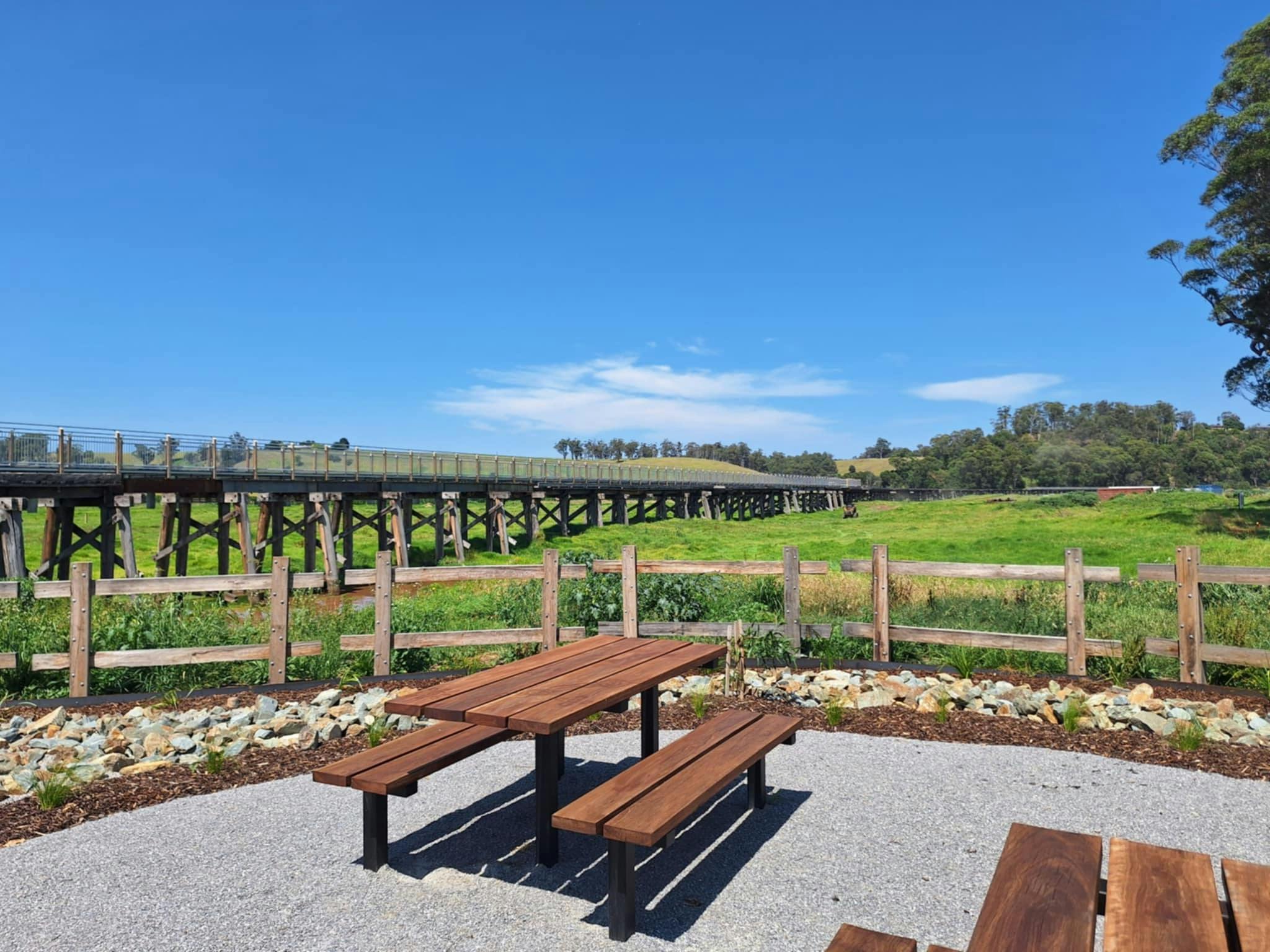 Snowy Rail Bridge picnic table, Buchan - Orbost Rd carpark