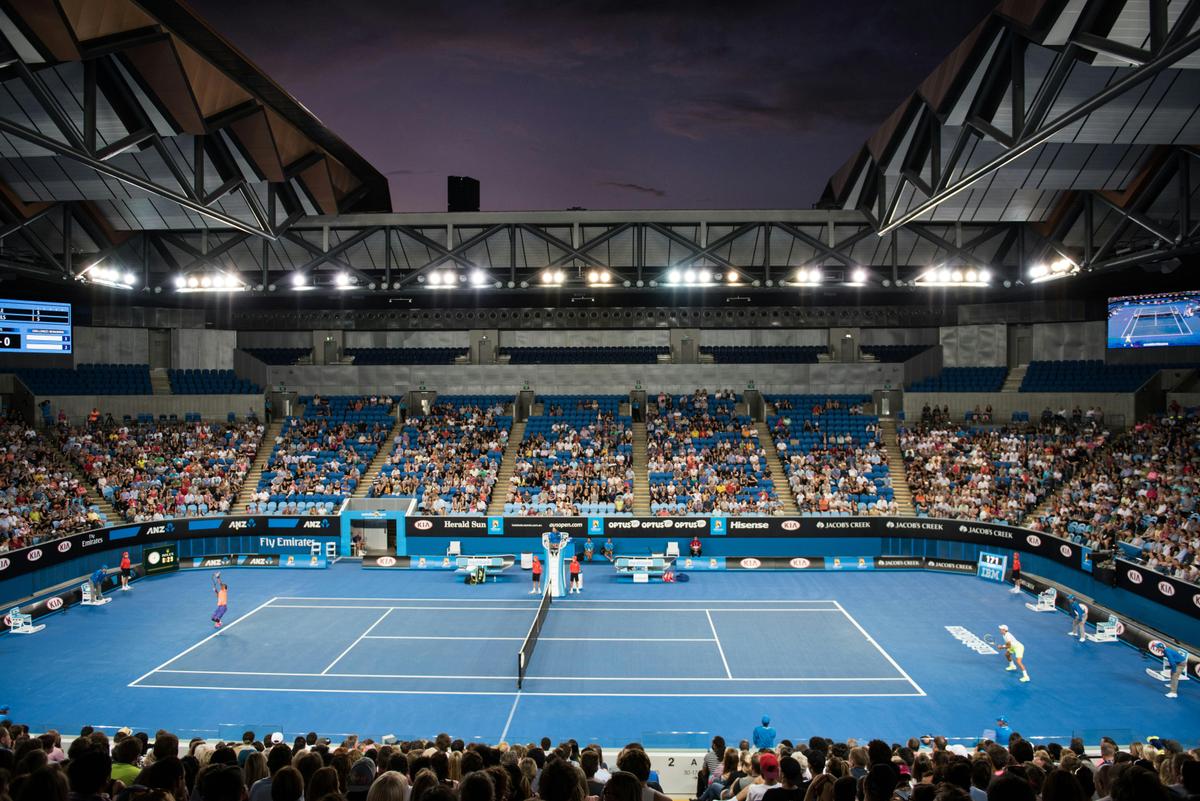 Rod Laver Arena at night