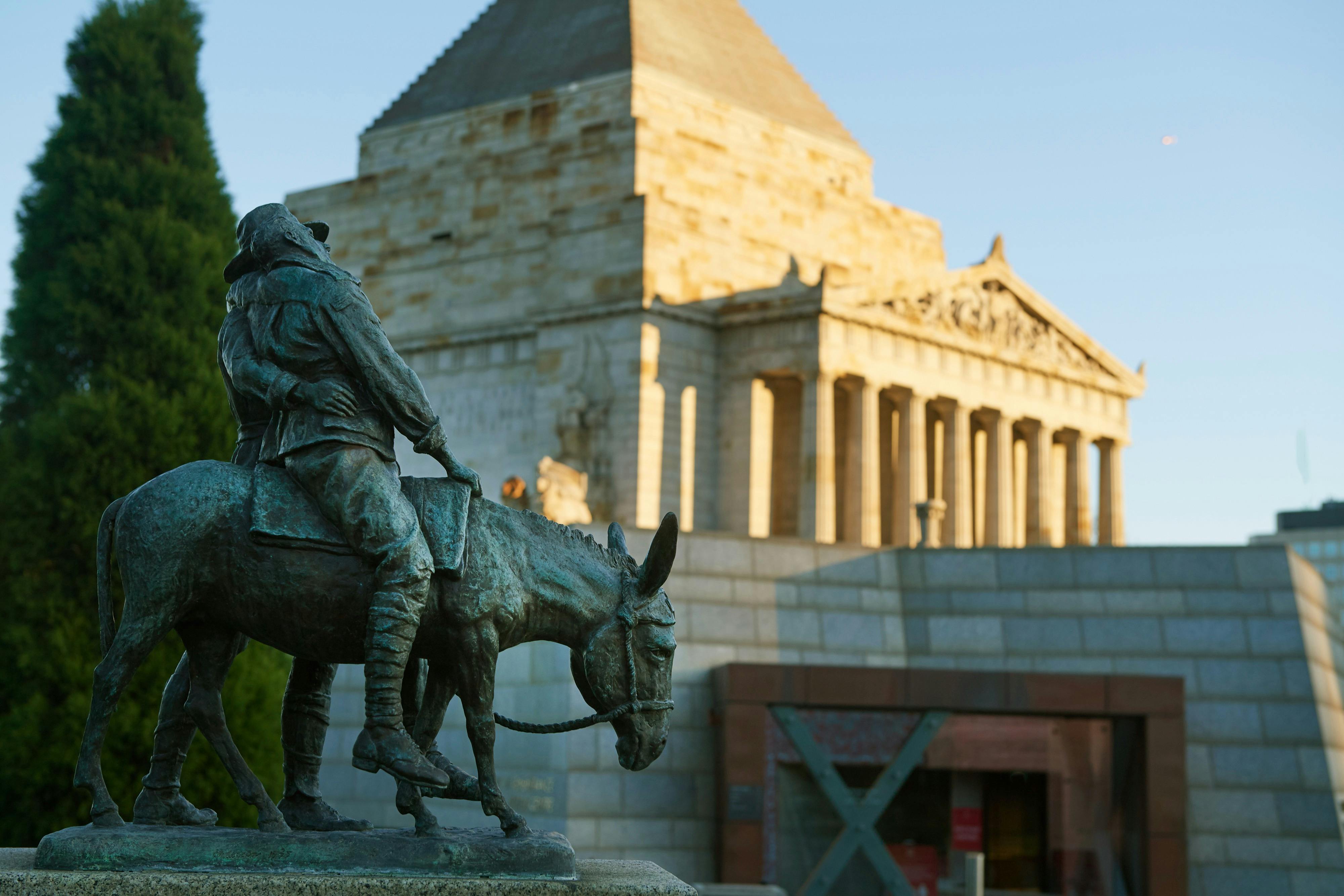 Man and Donkey statue at the Shrine of Remembrance