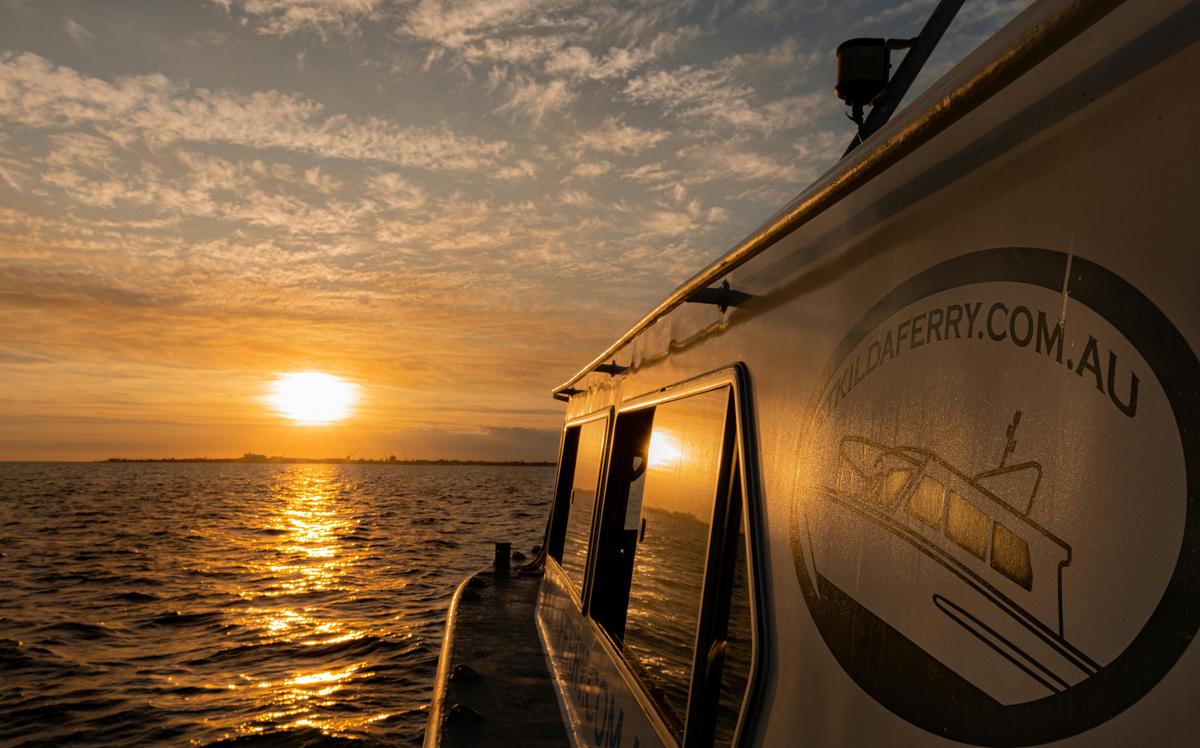 Sunset on Port Phillip bay seen on the Sunset Penguin Cruise