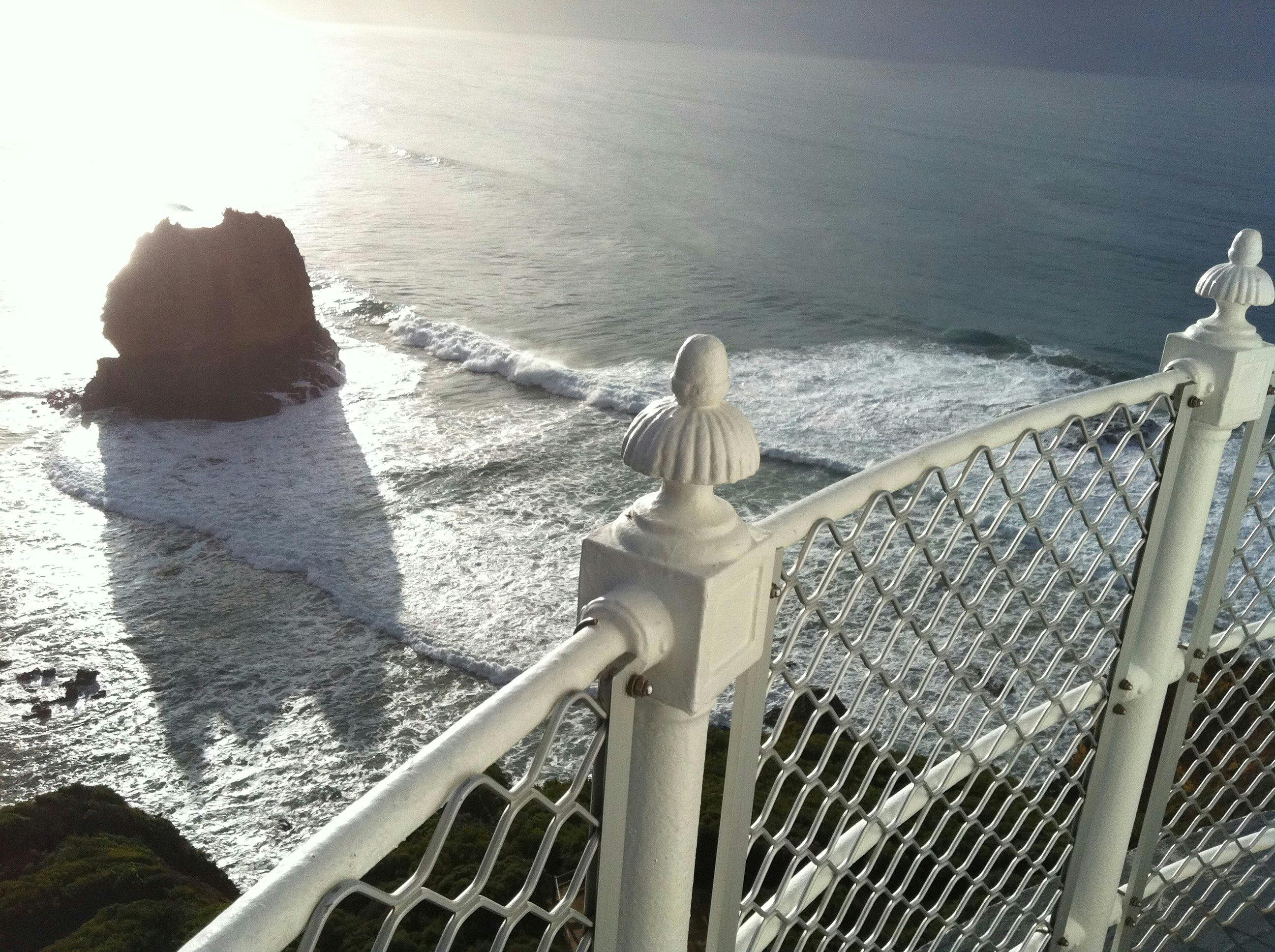 A view from the balcony of Split Point Lighthouse in the morning, overlooking Eagle Rock