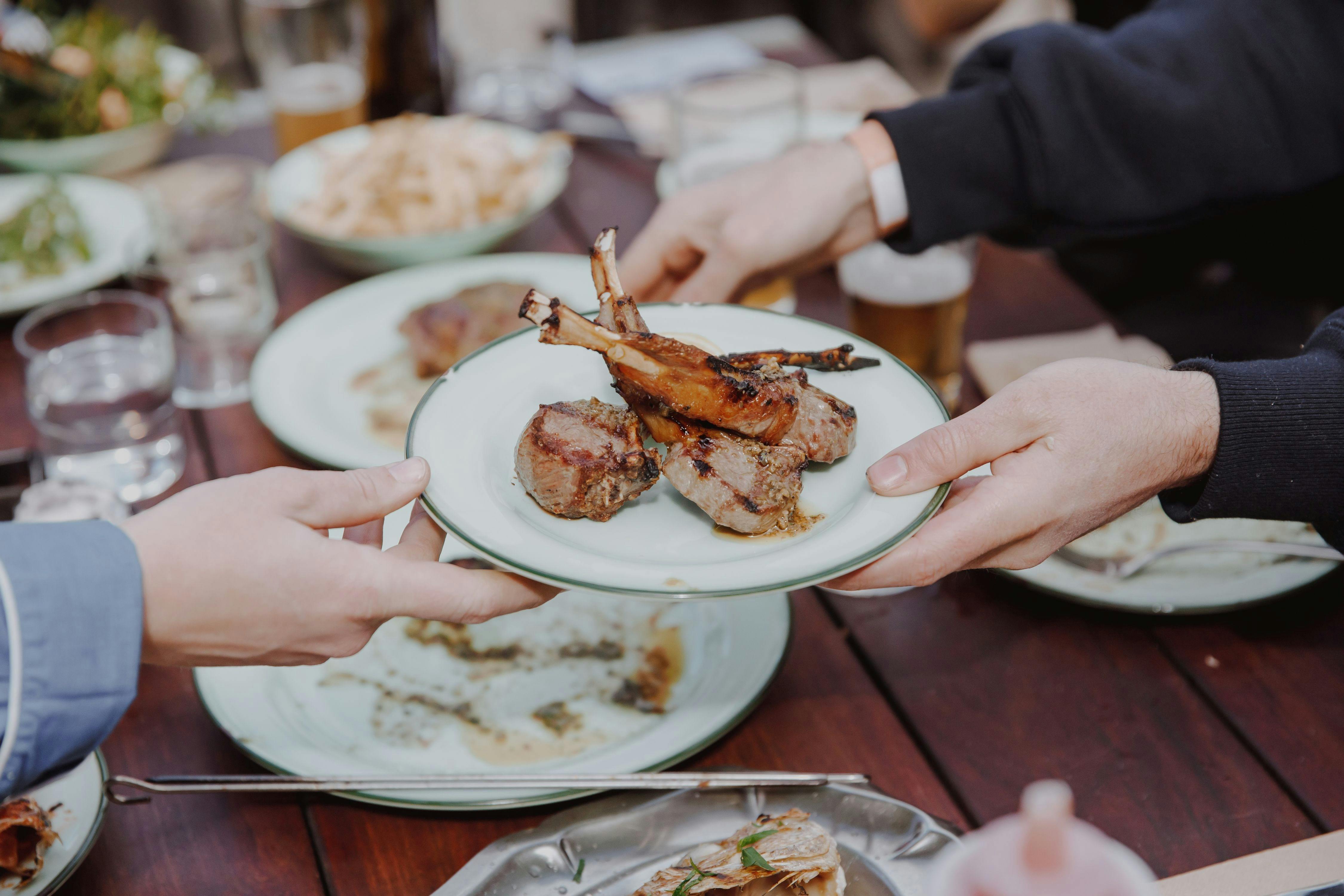 Customers enjoying food on the deck.
