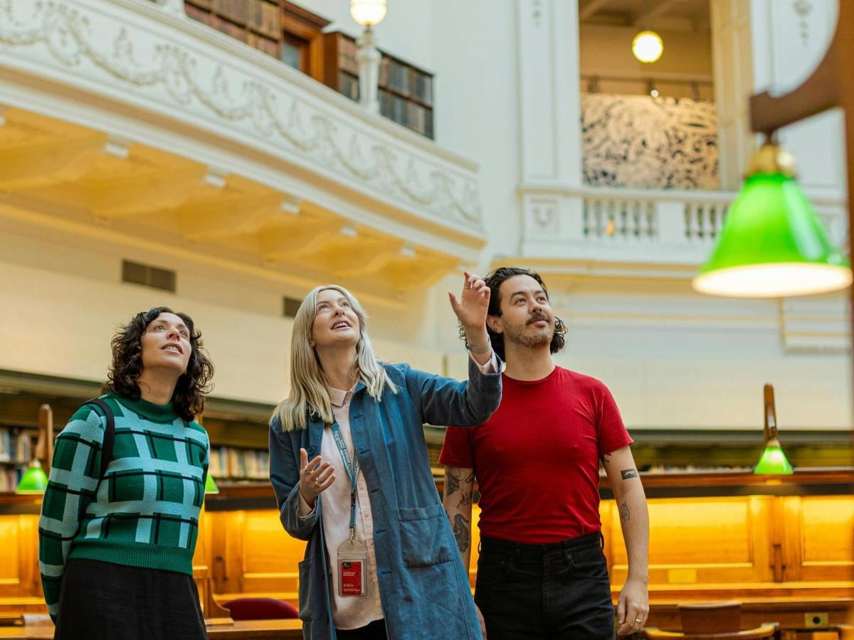 A tour group being led through the Dome