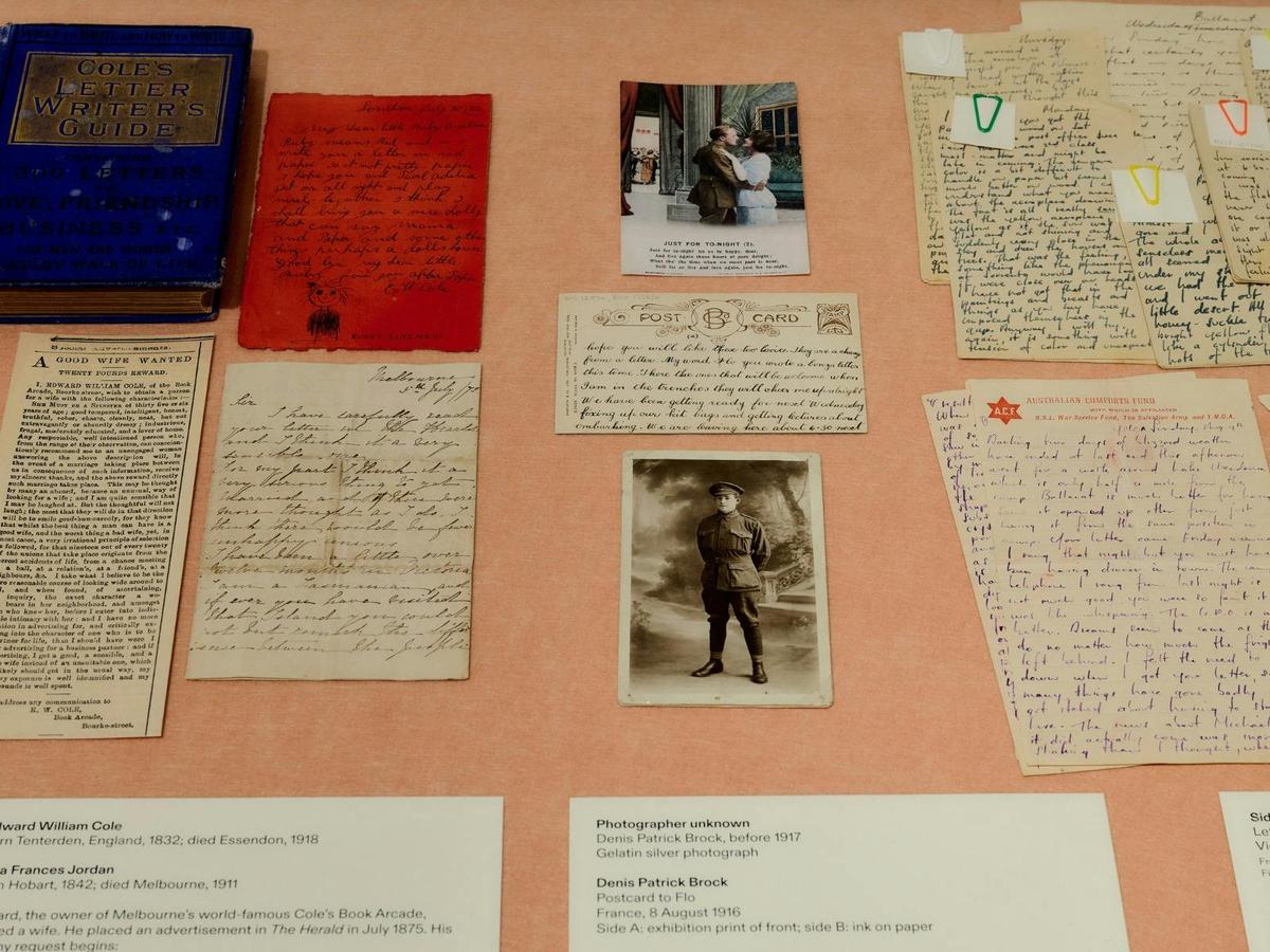 A collection of handwritten love letters on display at Rebel Heart