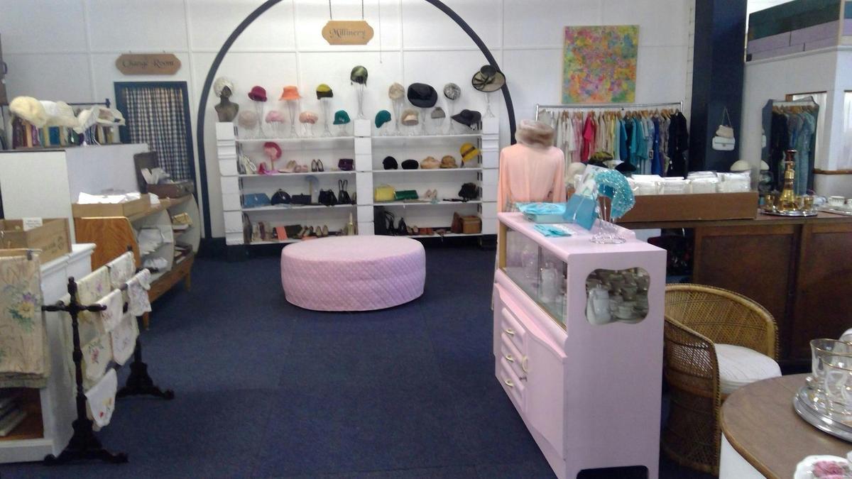 Interior of a vintage store with clothing displays