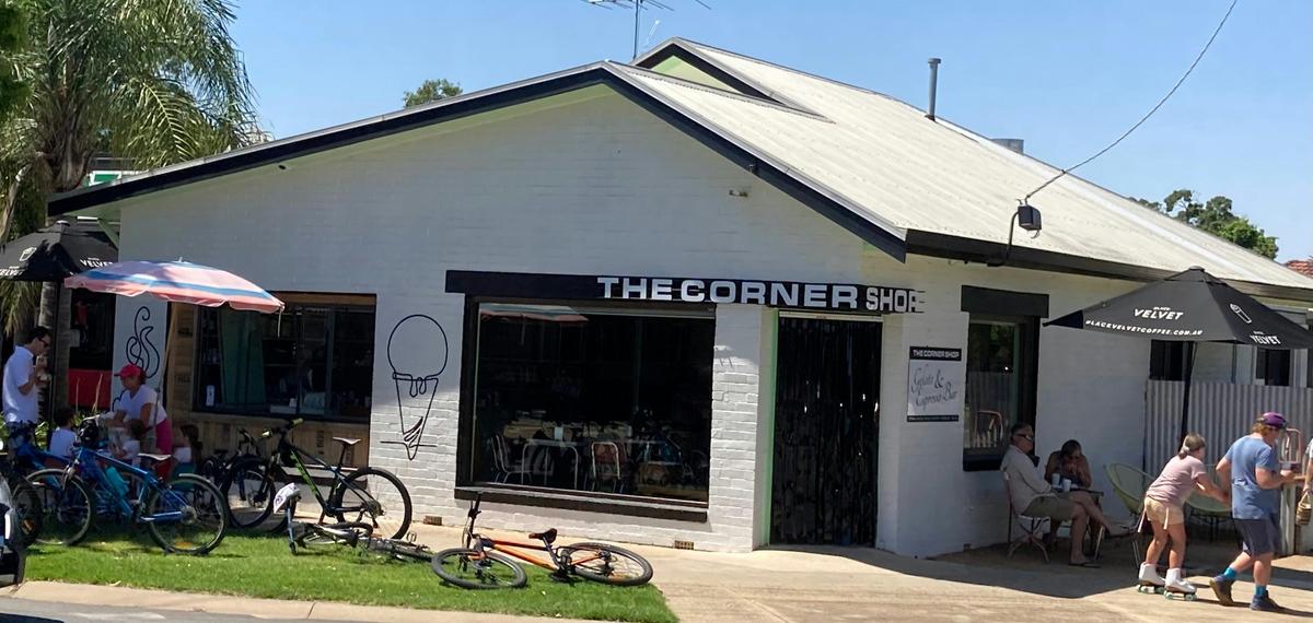 The Corner S, a popular stop for cyclists seeking refreshment.hop