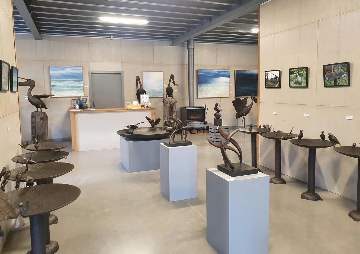 Bronze birdbaths downstairs