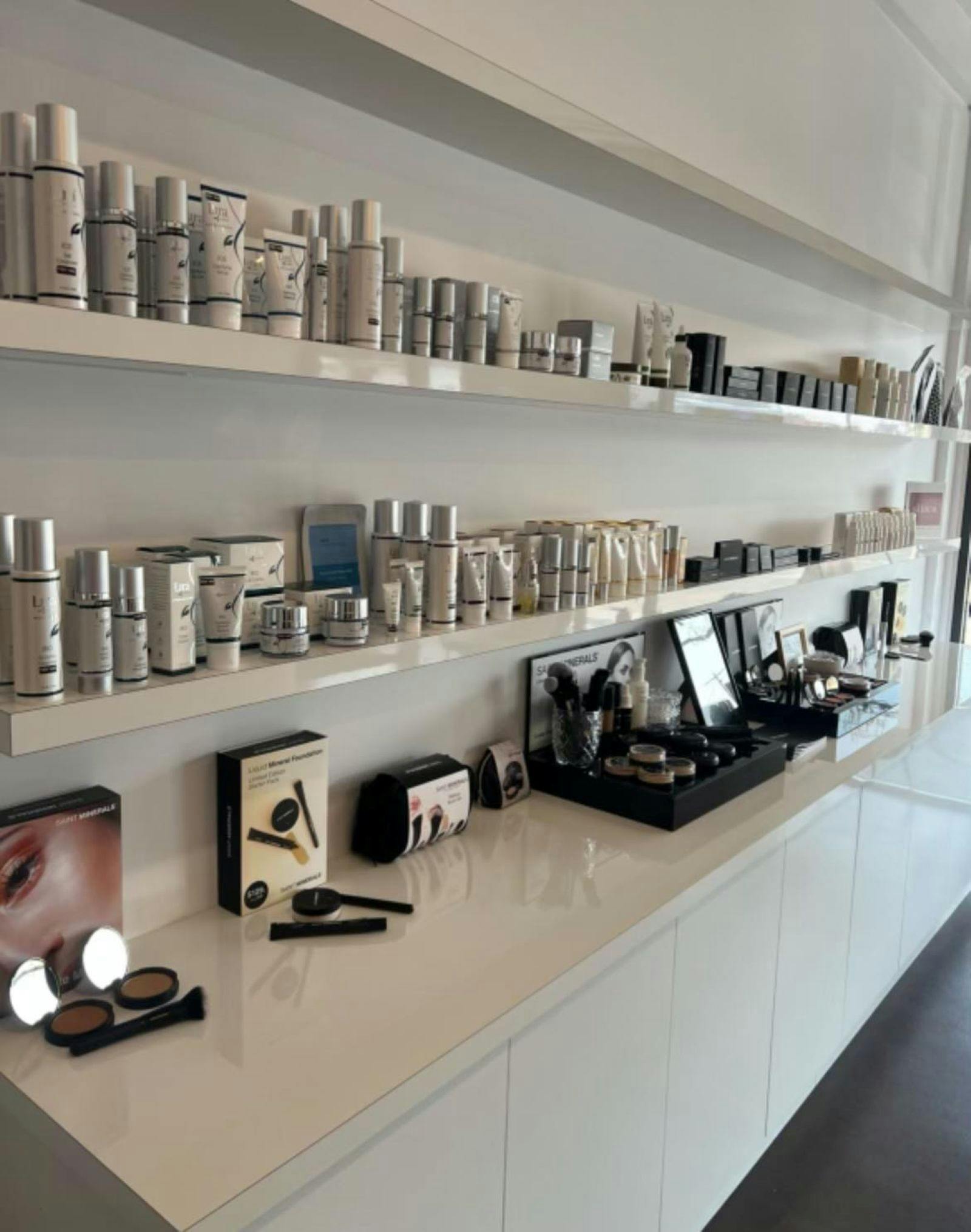 Shelving full of beauty products
