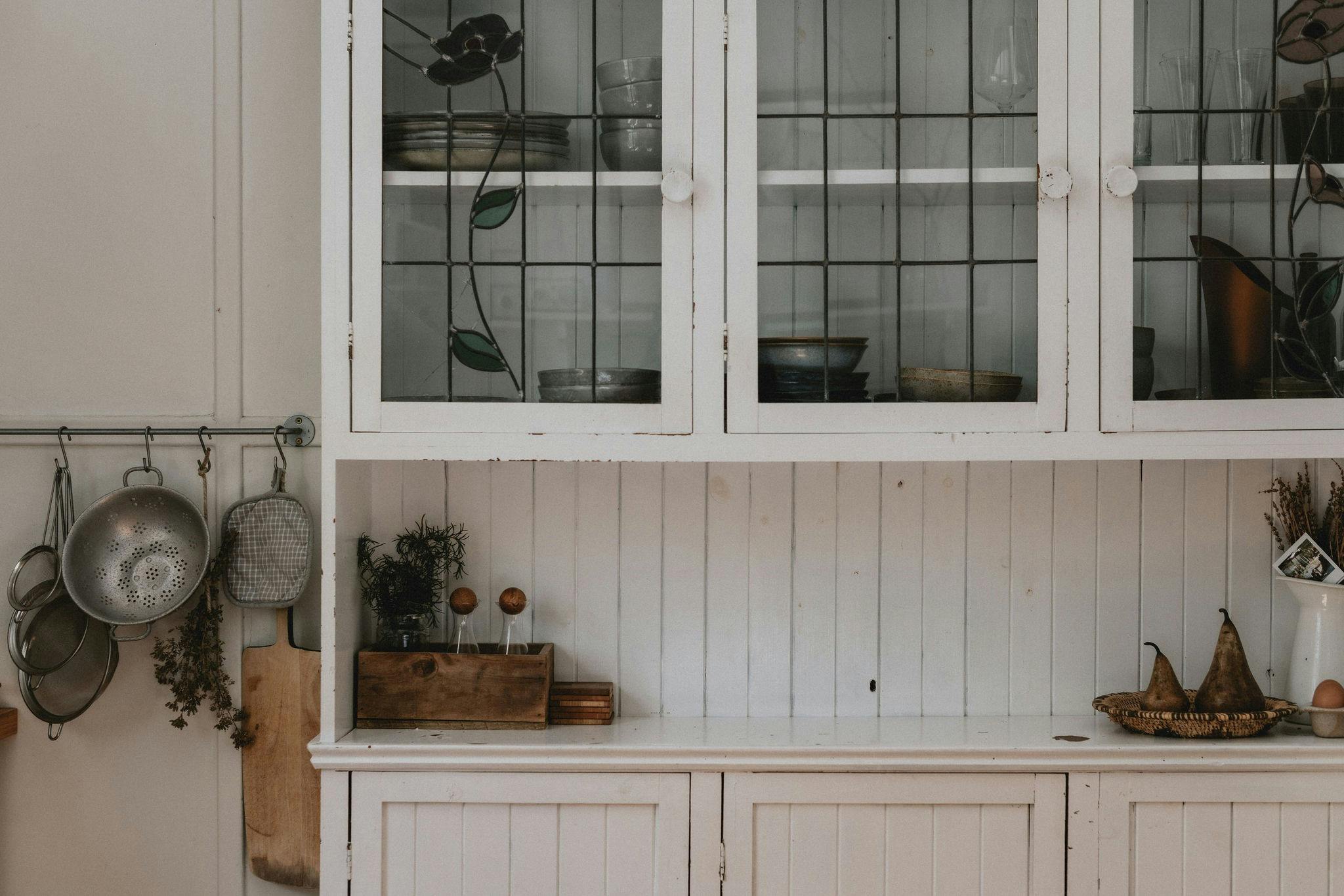 Kitchen buffet. Gorgeous collection of ceramics and tableware for home made meals and dinner parties