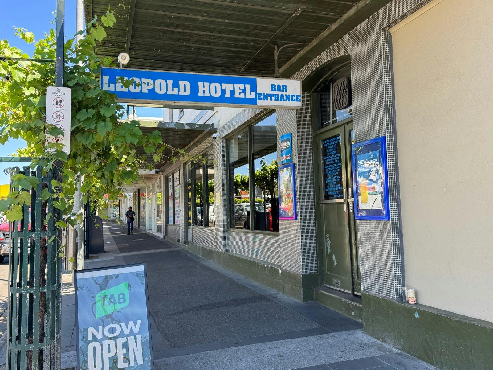 Leopold Hotel exterior in central Ararat with heritage facade and bar entrance.