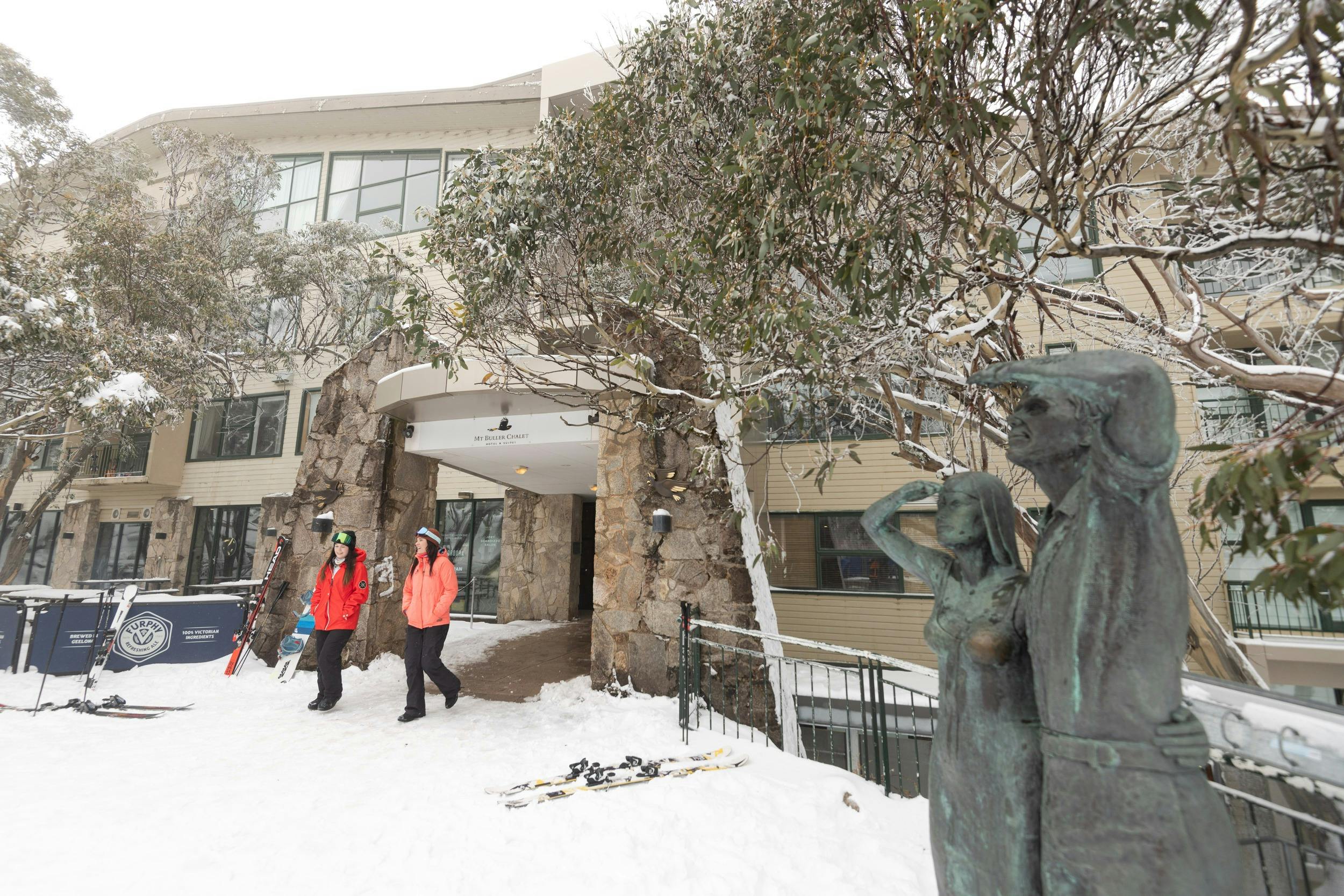 Guests exiting Mt Buller Chalet