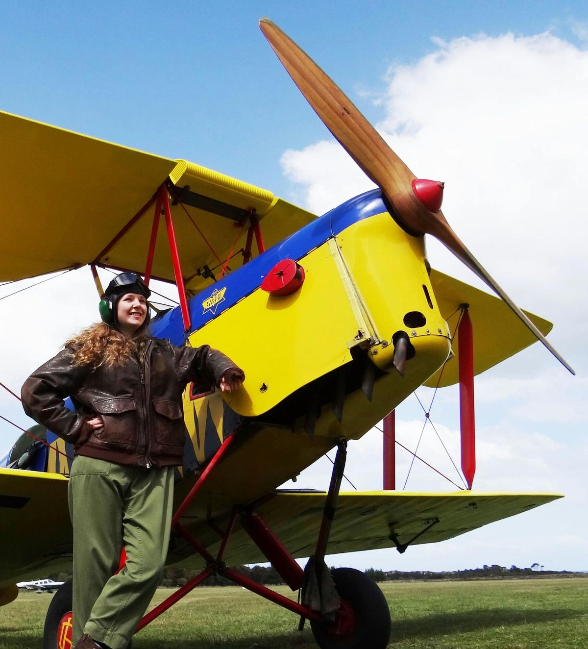 Tiger Moth World passenger ready for flight