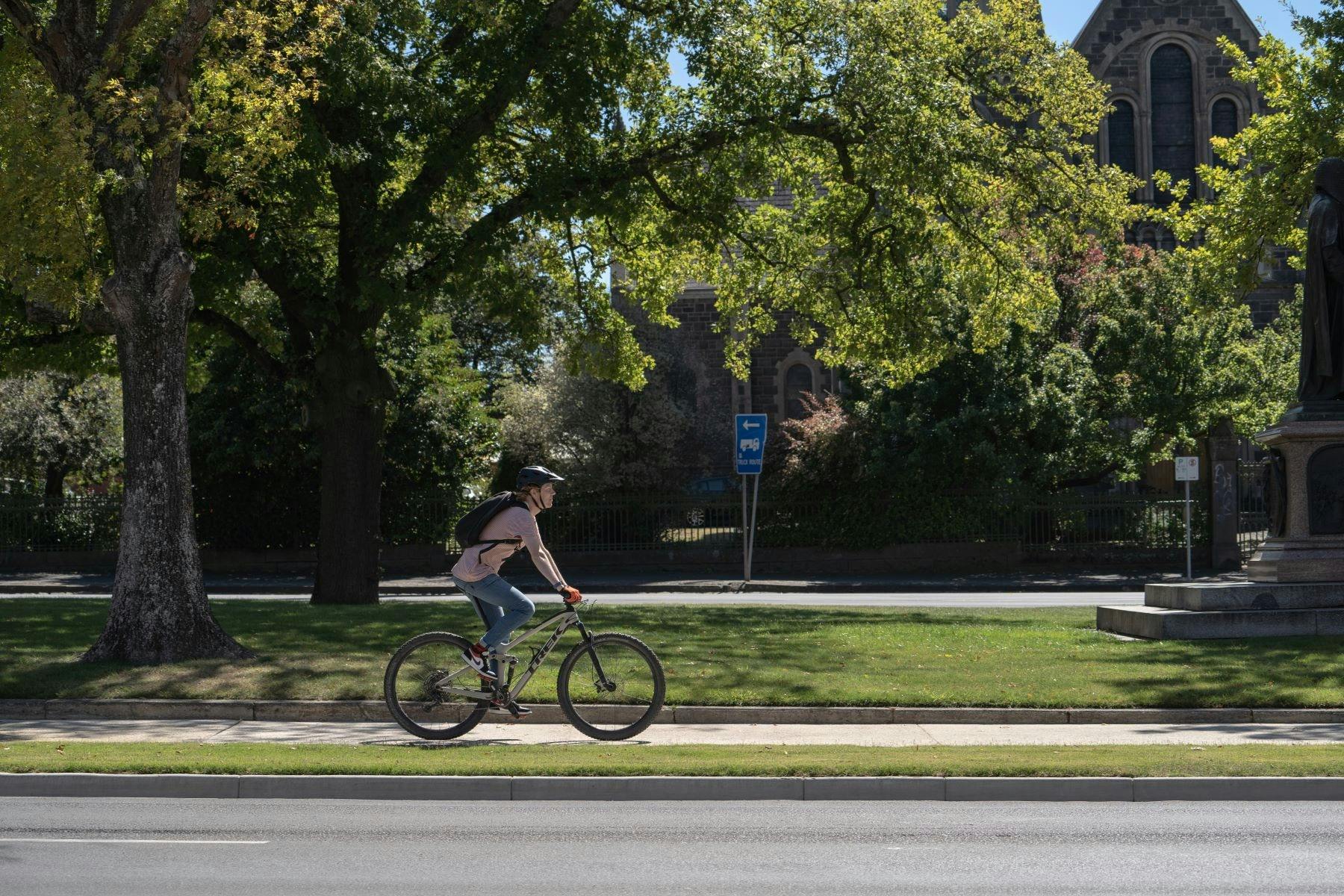 Cycling along Sturt St, Ballarat